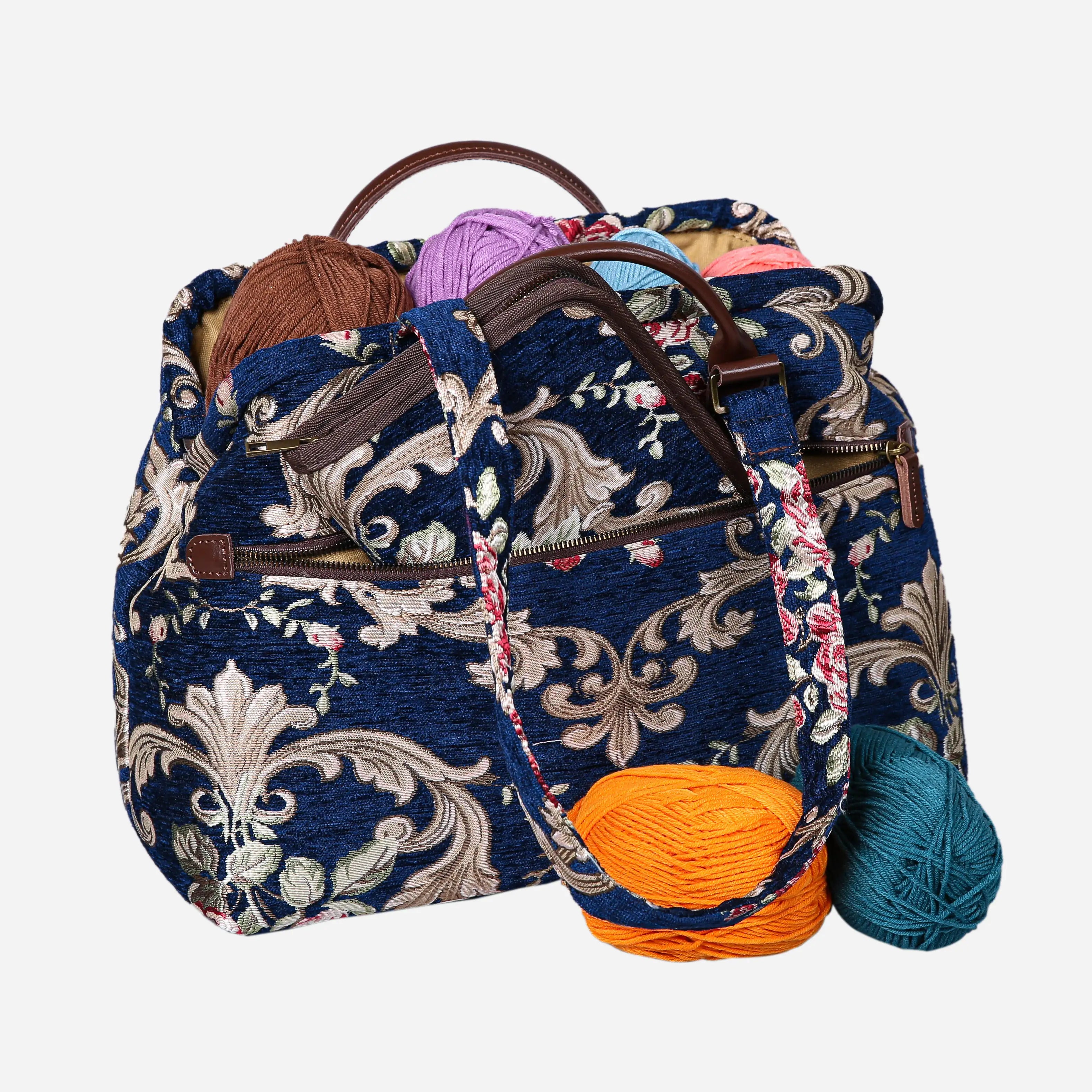 Baroque Garden Blue Knitting Project Bag of America-with yarn ball