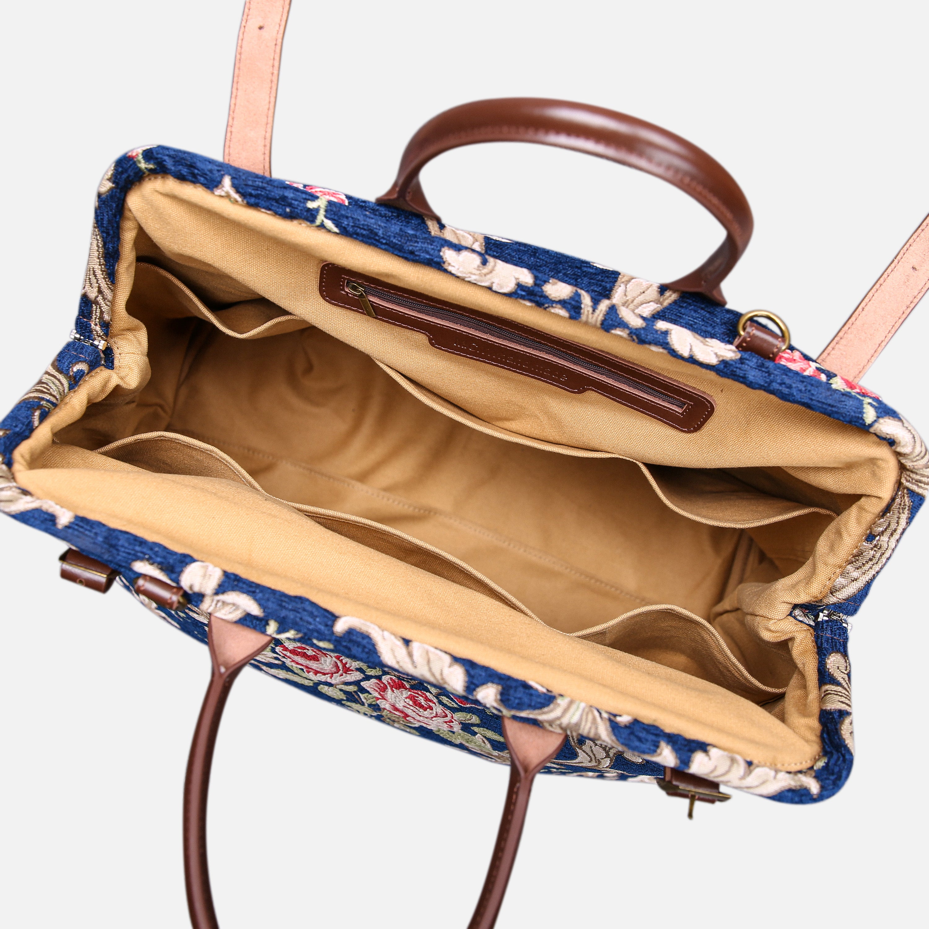Baroque Garden Blue Large Carpetbag of America inside