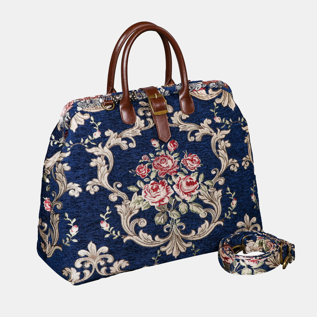 Baroque Garden Blue Mary Poppins Weekender Carpetbag of America with shoulder strap