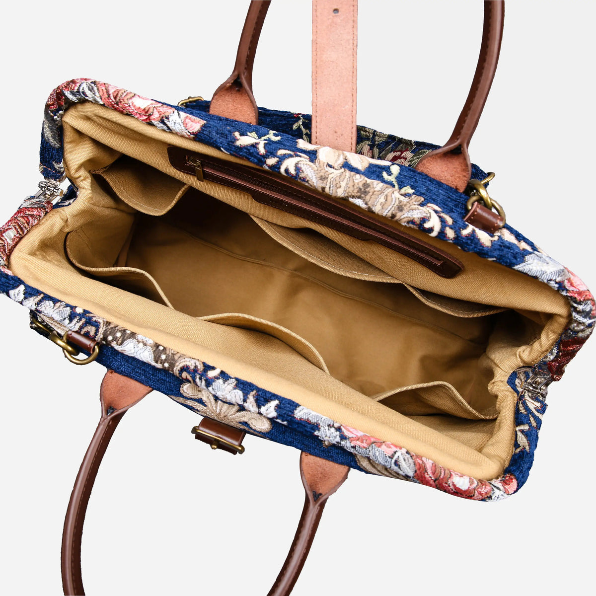 Baroque Garden Blue Mary Poppins Weekender Carpetbag of America open