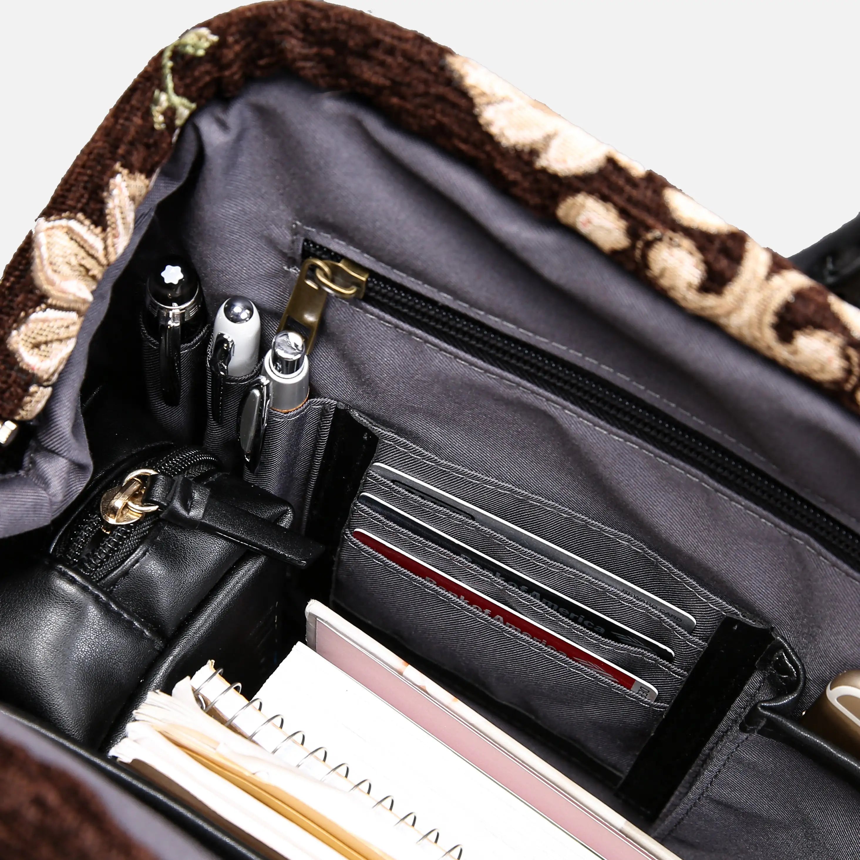 Baroque Garden Brown Laptop Work Bag carpet bag of America inside details