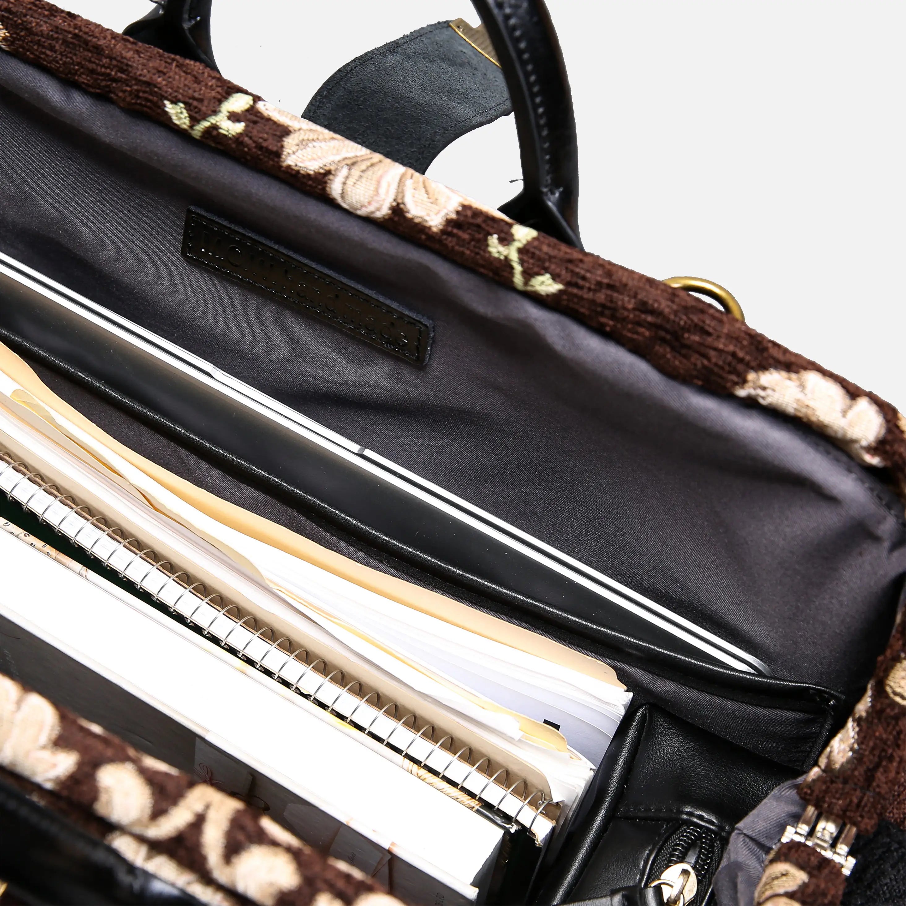Baroque Garden Brown Laptop Work Bag carpet bag of America inside details