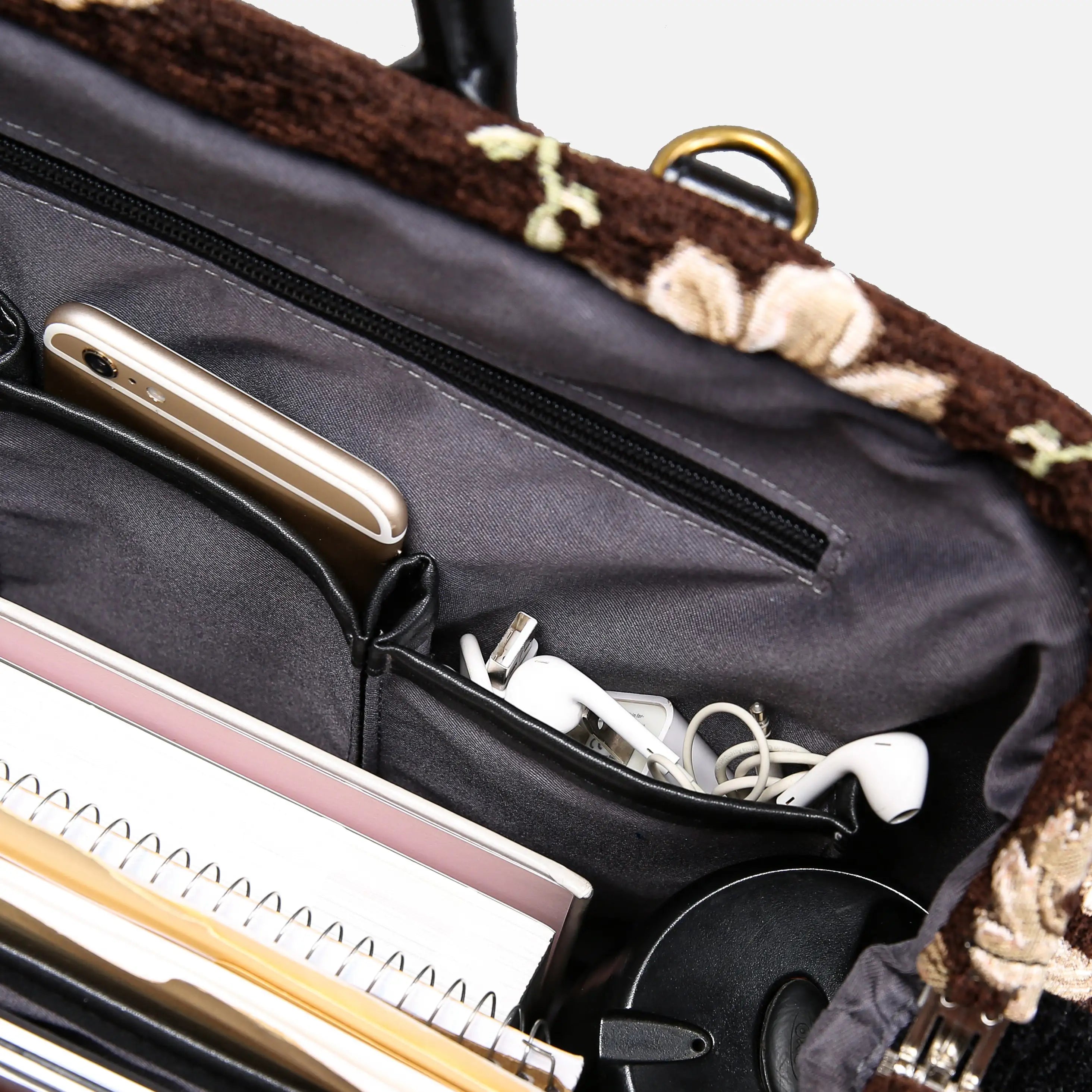 Baroque Garden Brown Laptop Work Bag carpet bag of America inside details