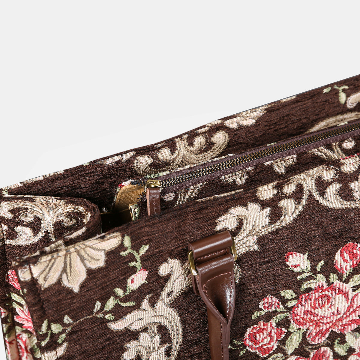 Baroque Garden Brown Laptop Work Tote of America zipper