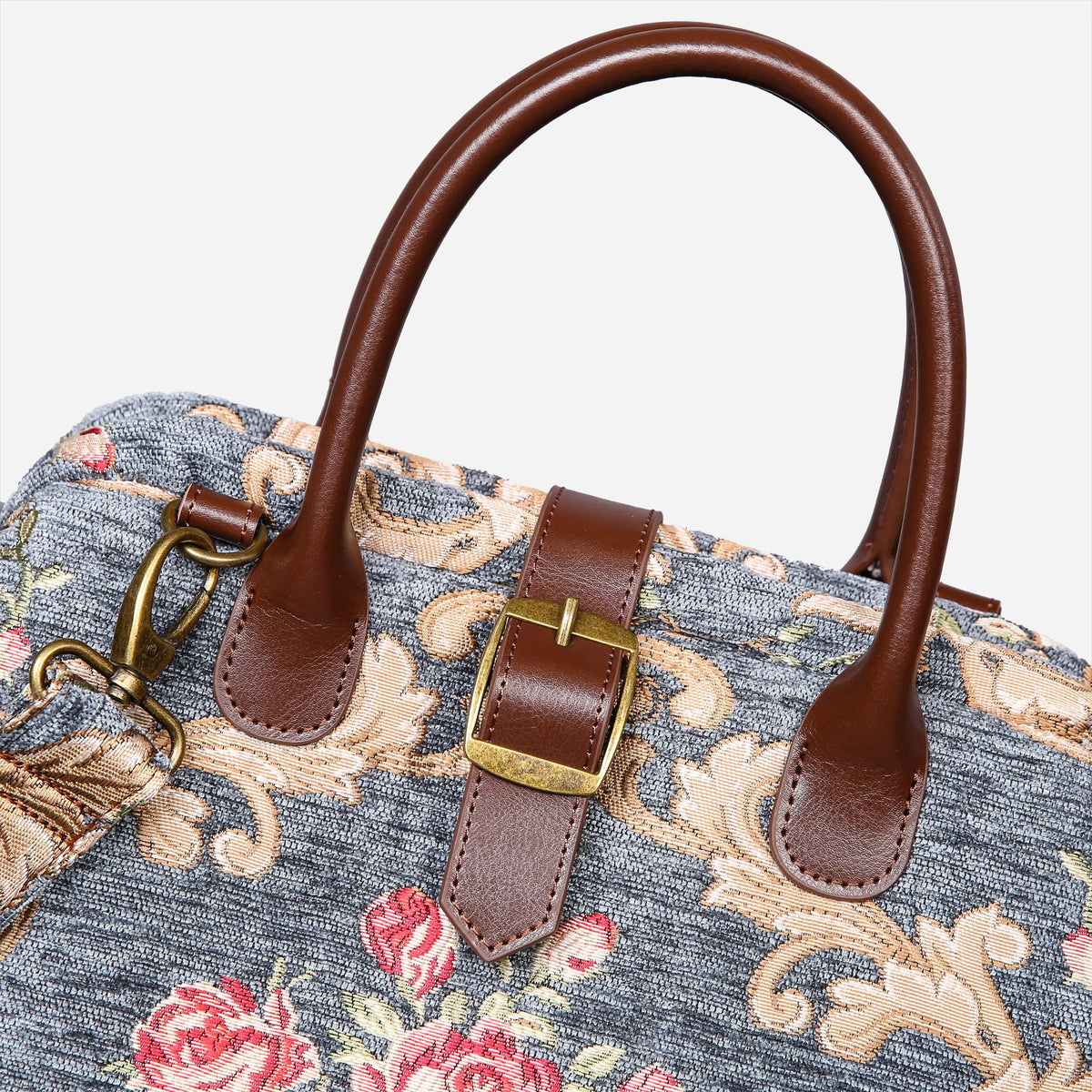 Baroque Garden Grey Carpet Handbag Purse carpet bag MCW Handmade of America buckle