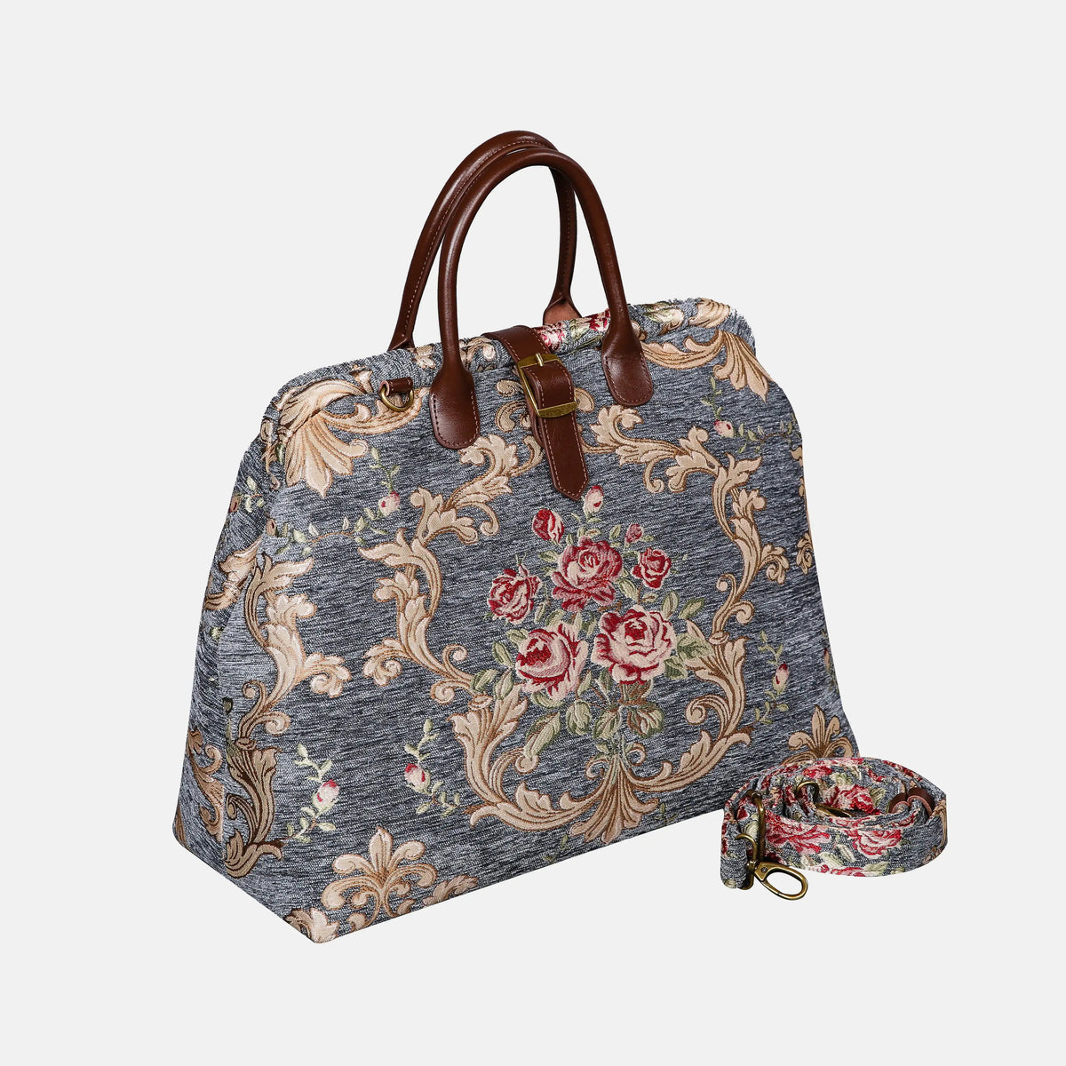 Baroque Garden Grey Mary Poppins Weekender Carpetbag with shoulder strap