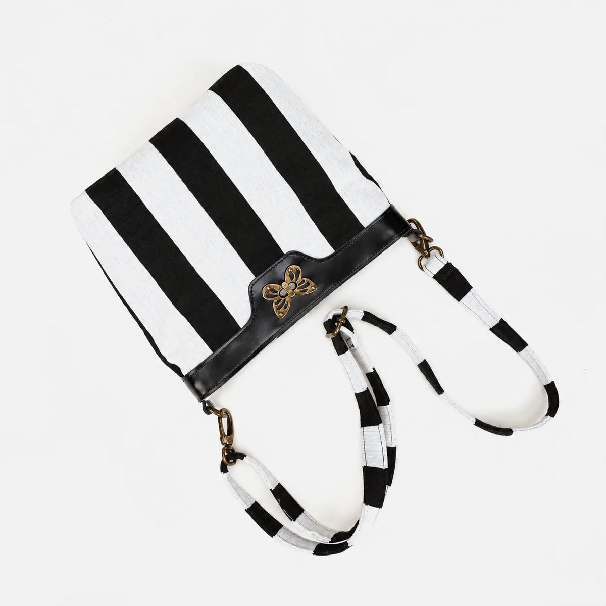 Black & White Beetlejuice Crossbody Carpet Bag of America lay flat