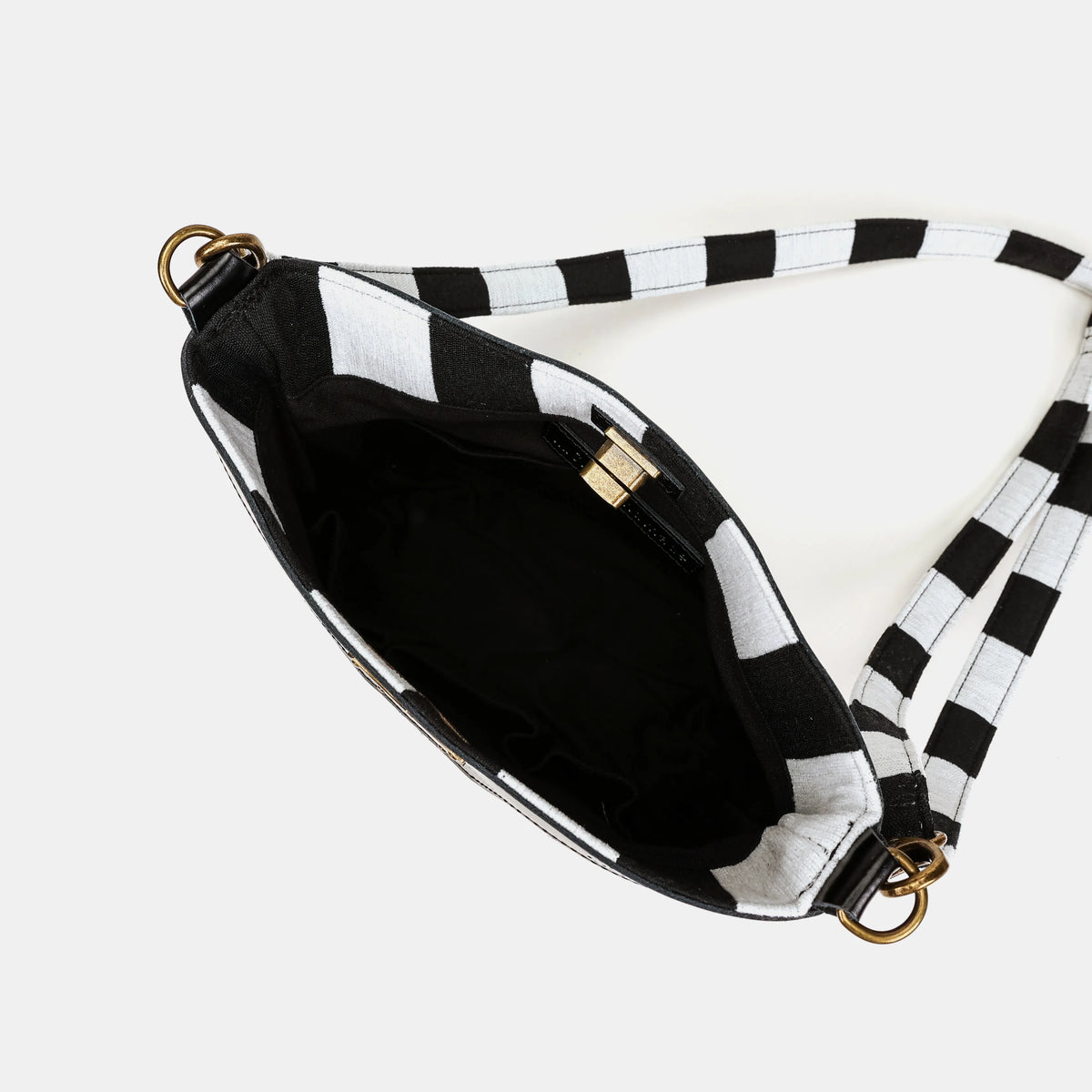Black & White Beetlejuice Crossbody Carpet Bag of America inside