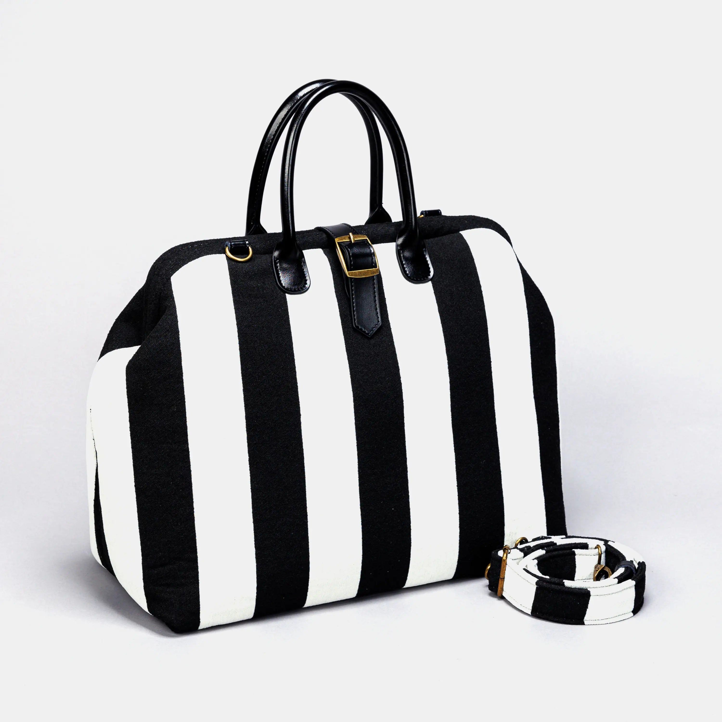 Black & White Beetlejuice Mary Poppins Weekender Carpetbag of America with shoulder strap