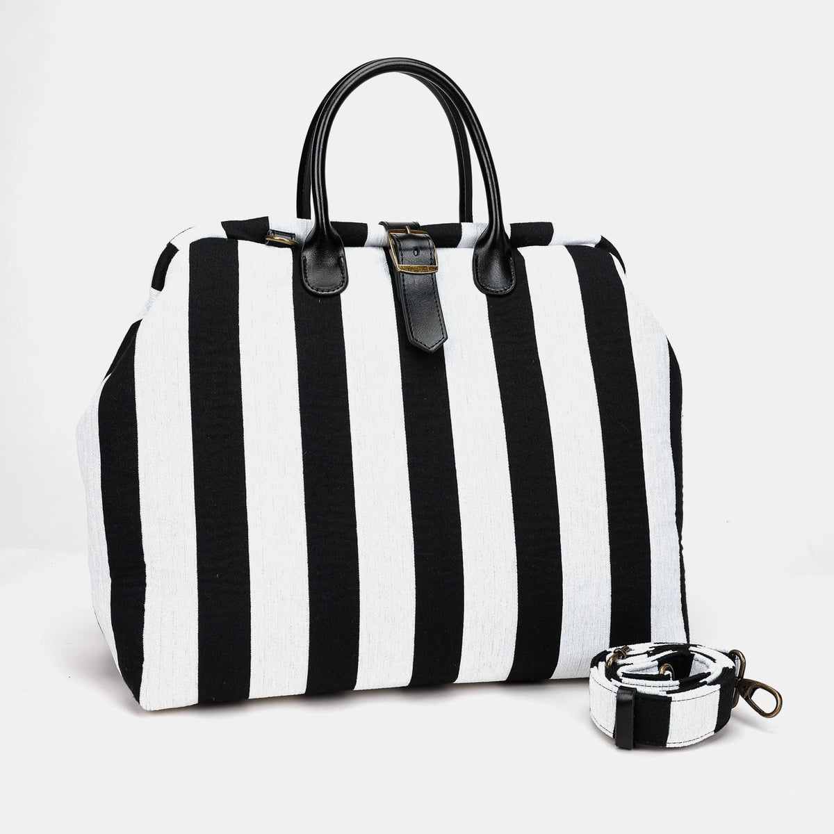 Black & White Beetlejuice Mary Poppins Weekender Carpetbag of America with shoulder strap