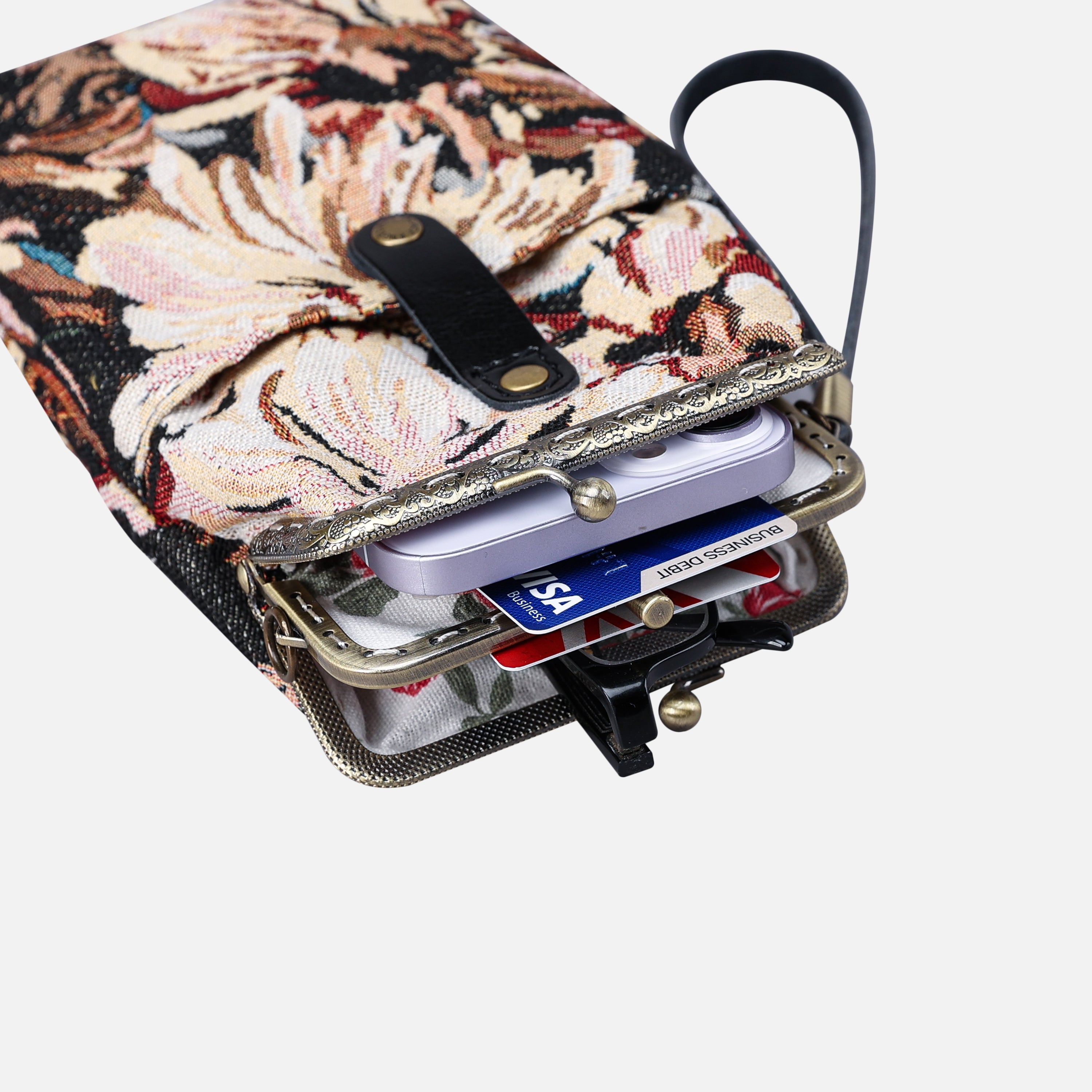 Blooming Daisy Black Carpet Phone Case Carpetbag of America in use