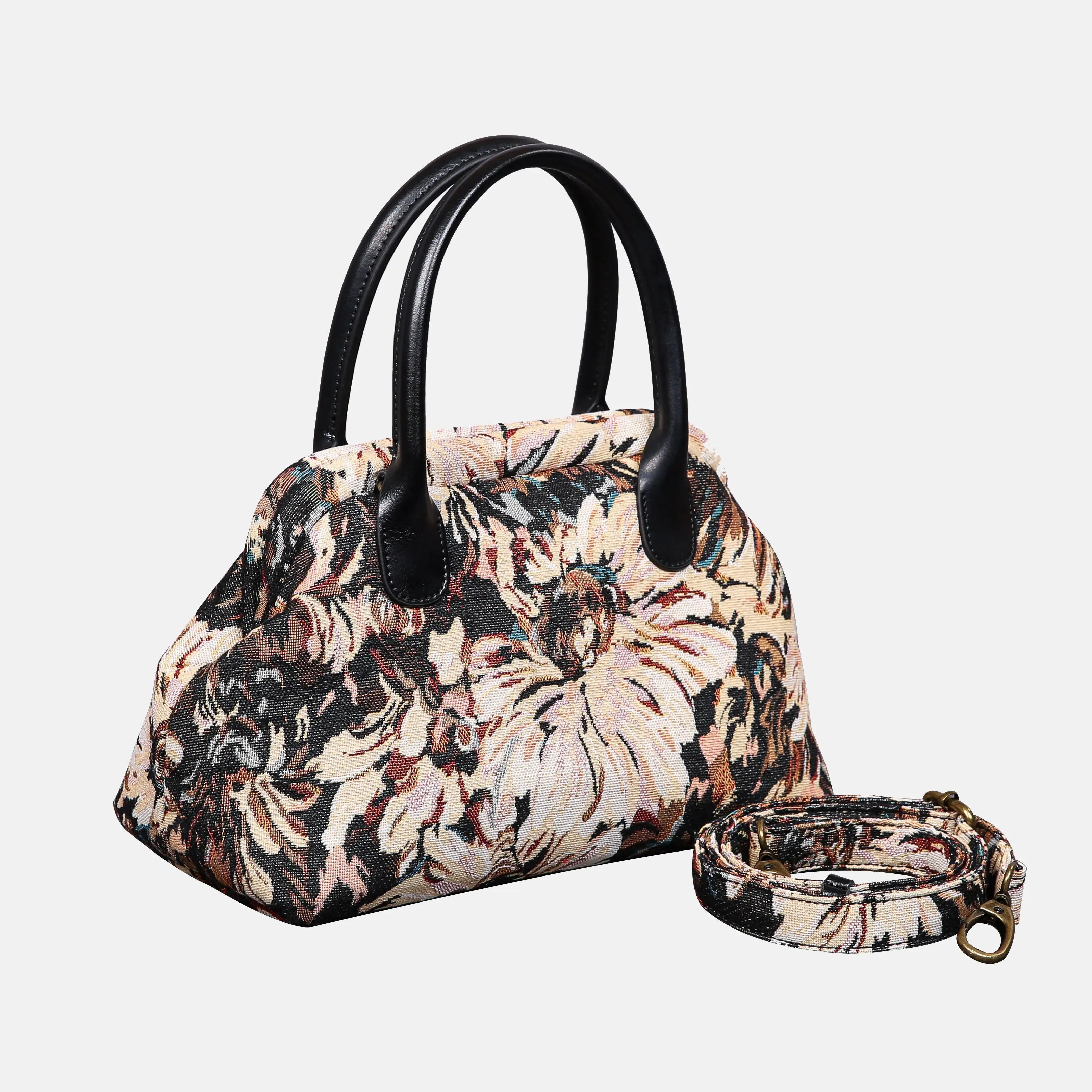 Blooming Daisy Black Carpet Satchel carpet bag MCW Handmade of America with strap