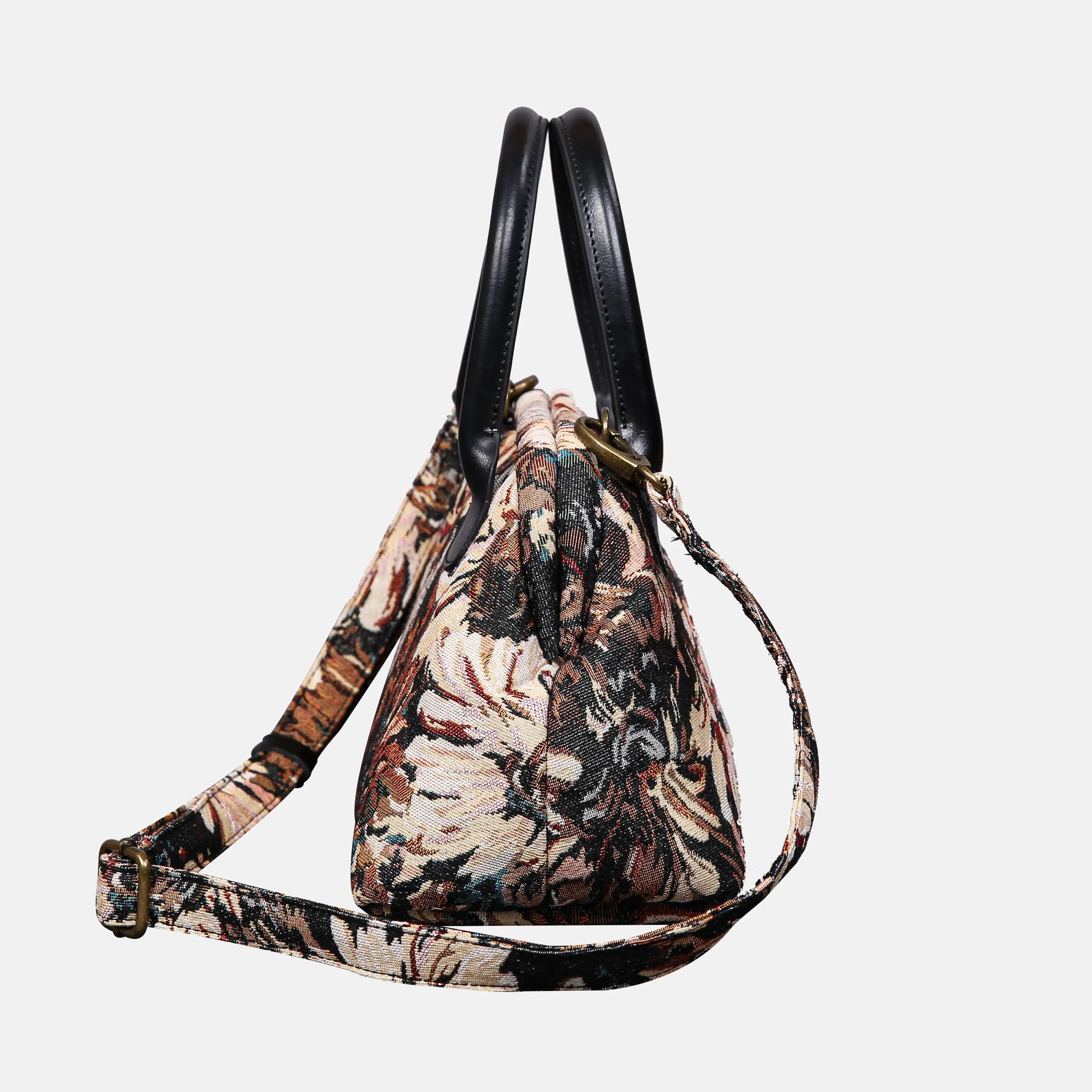 Blooming Daisy Black Carpet Satchel carpet bag MCW Handmade of America side