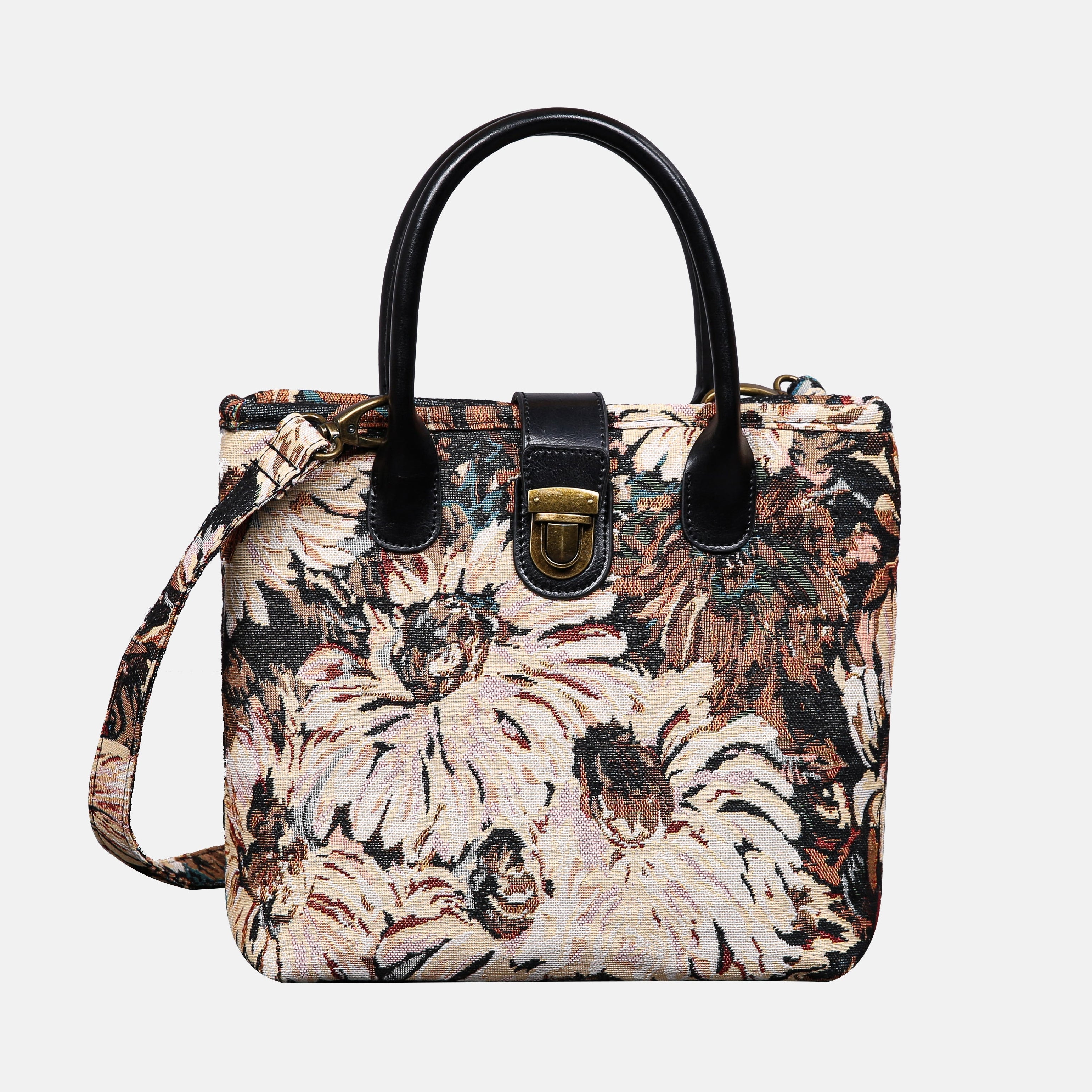 Blooming Daisy Black Tuck Lock Carpet Satchel carpet bag MCW Handmade of America main