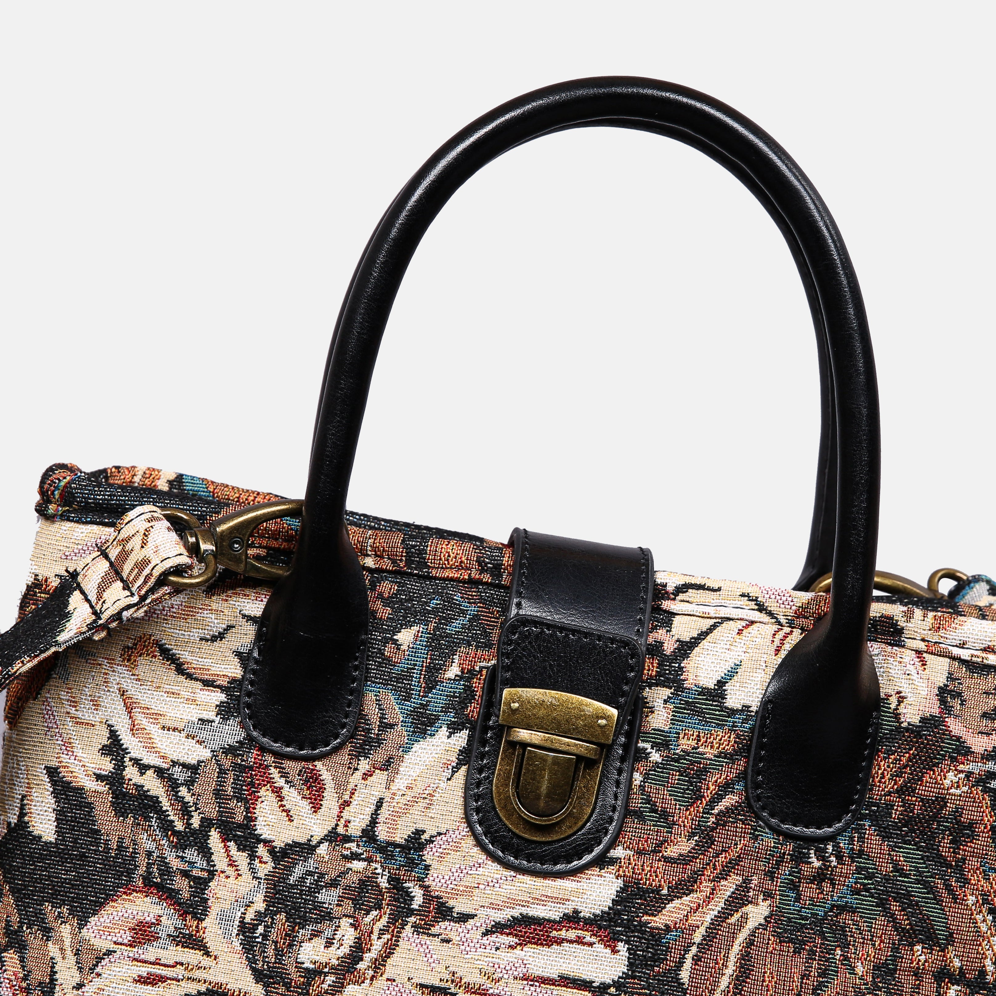Blooming Daisy Black Tuck Lock Carpet Satchel carpet bag MCW Handmade of America details