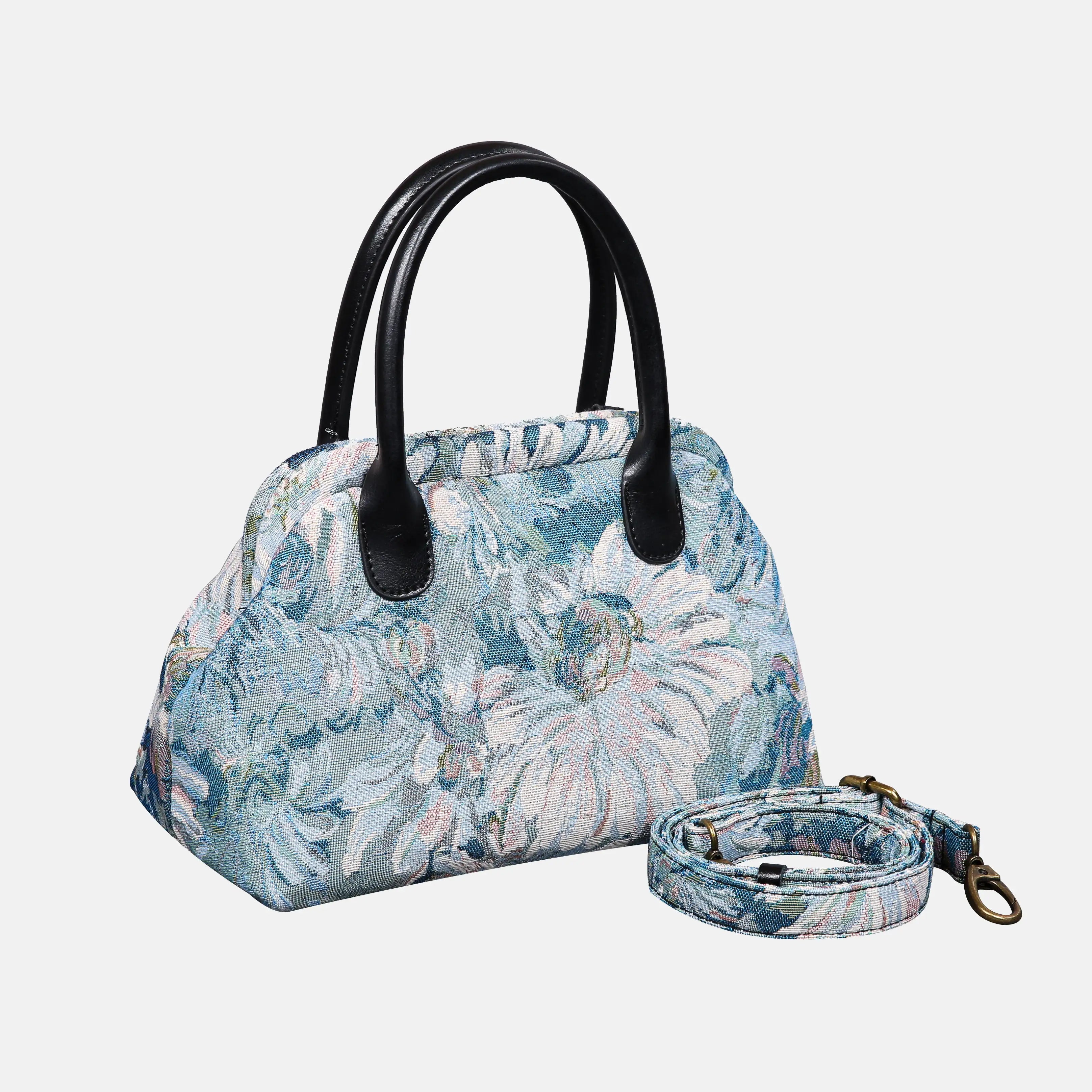 Blooming Daisy Blue Carpet Satchel carpet bag MCW Handmade front side