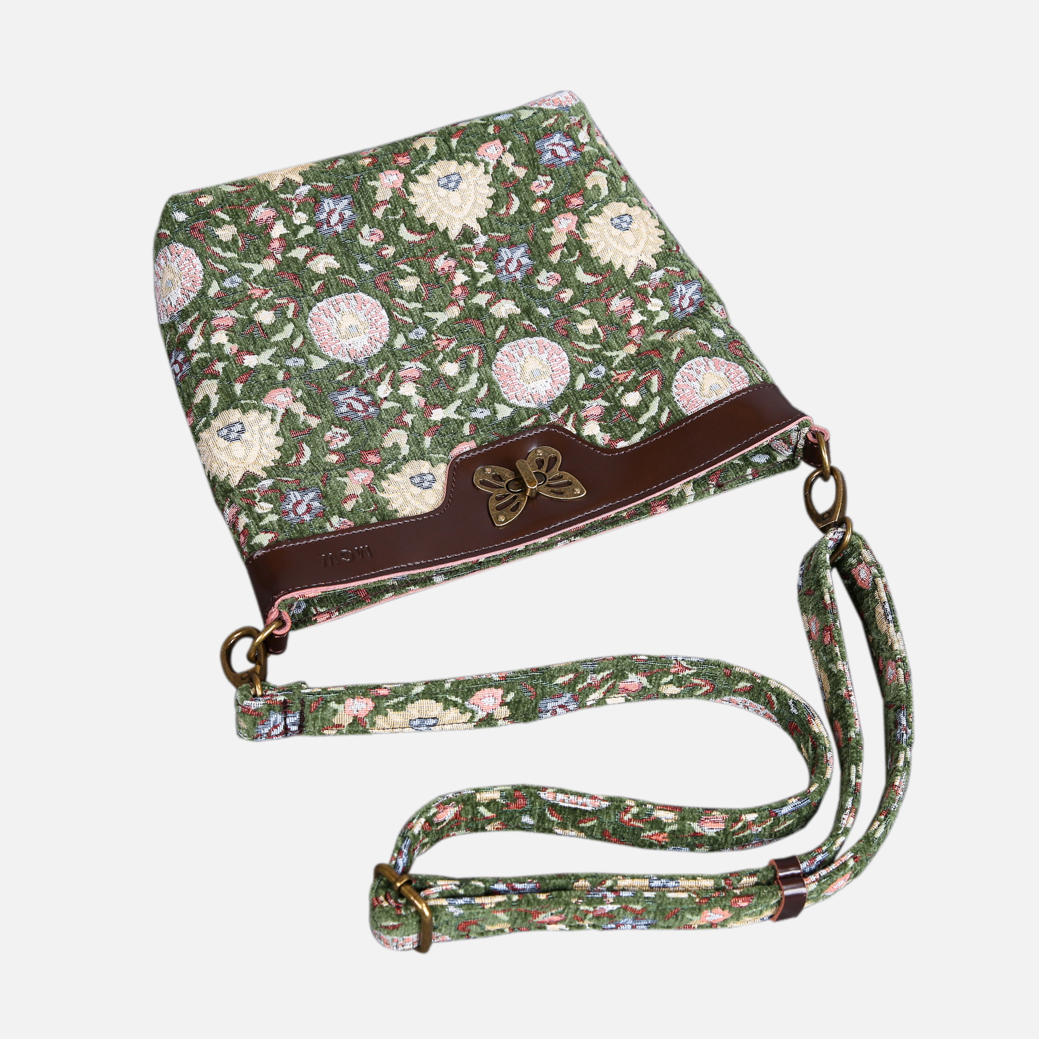 Oriental Arugula Green Carpet Crossbody Bag carpet bag MCW Handmade of America lay flat