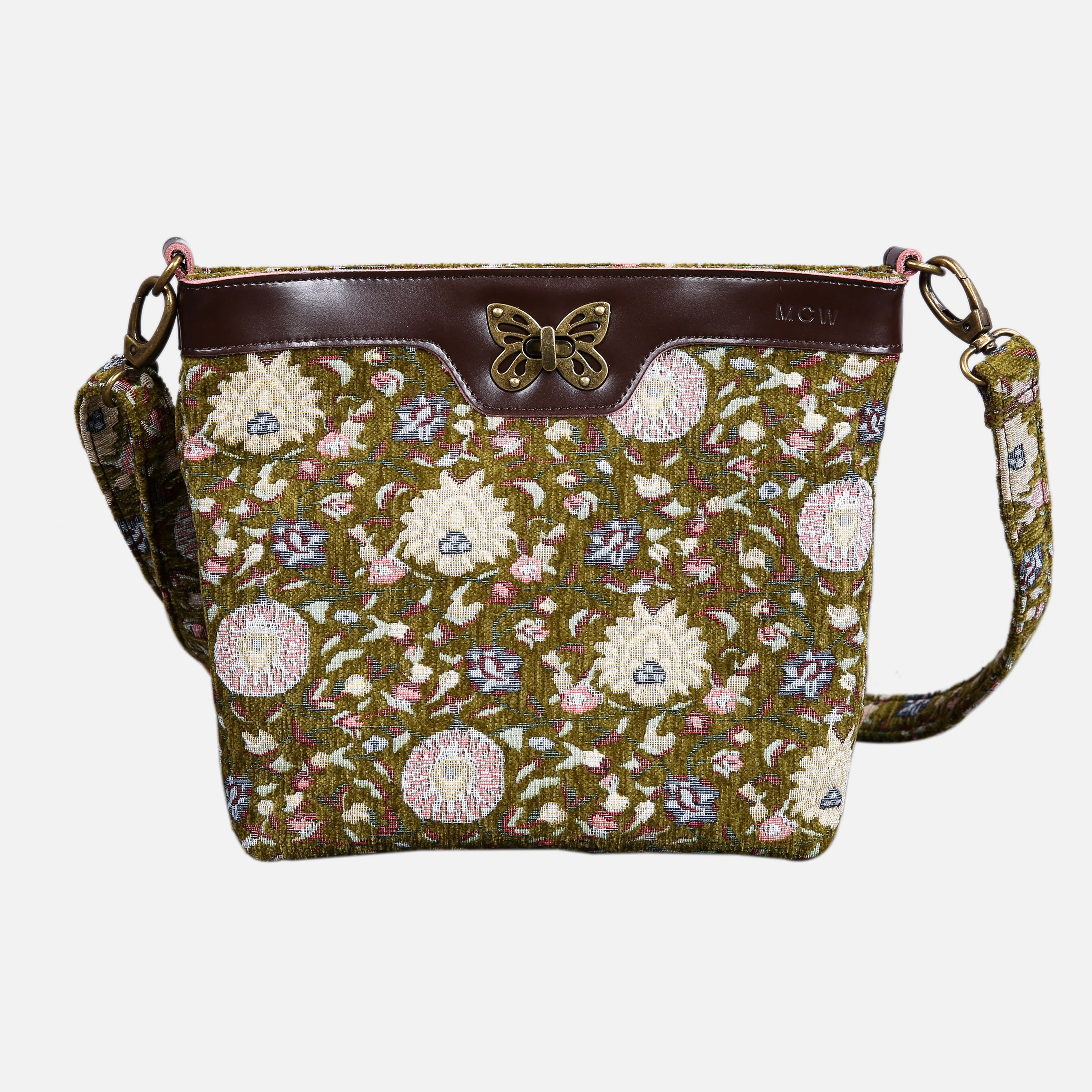 Bouquet Rose Avocado Butterfly Crossbody Bag