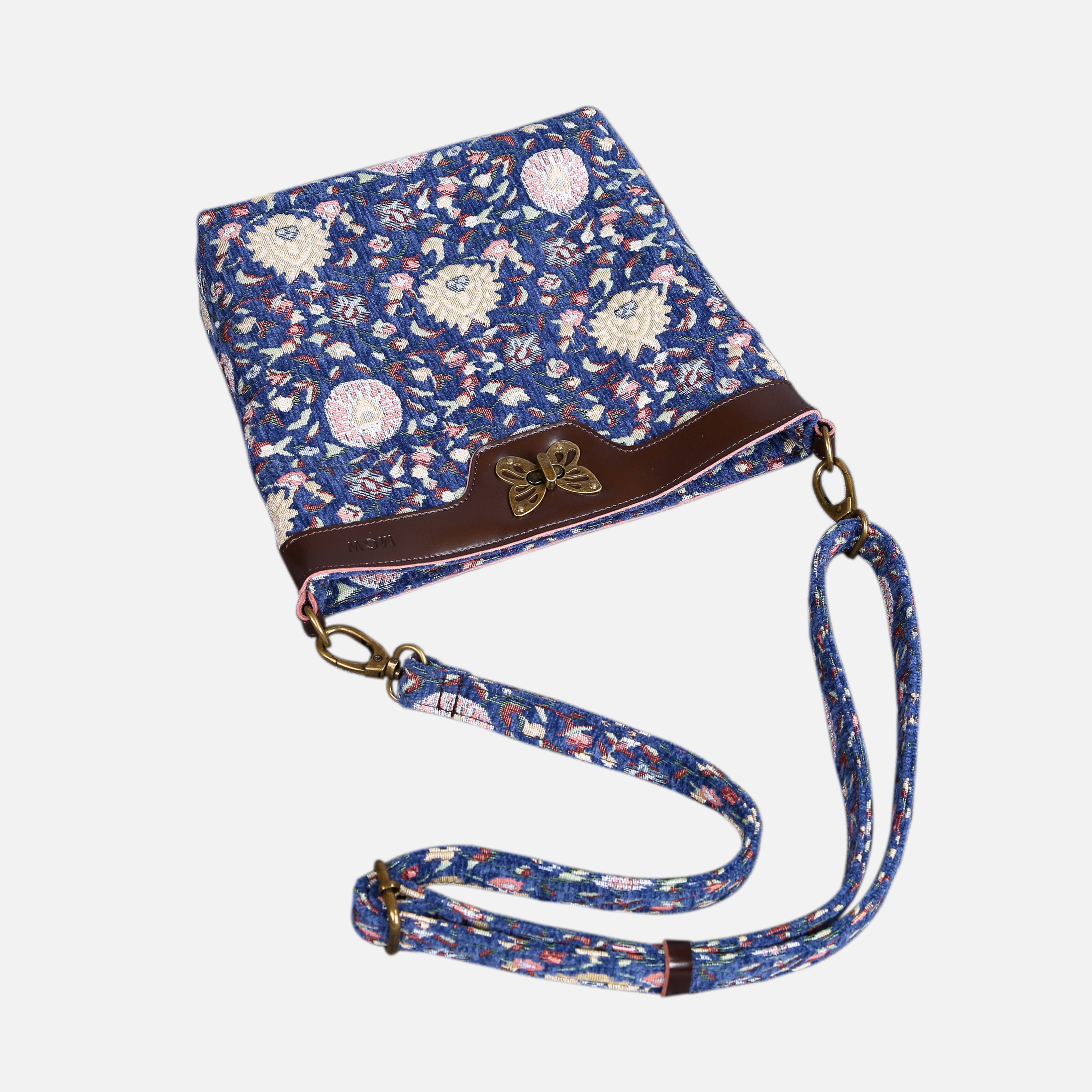 Oriental Blue Carpet Crossbody Bag carpet bag MCW Handmade of America lay flat
