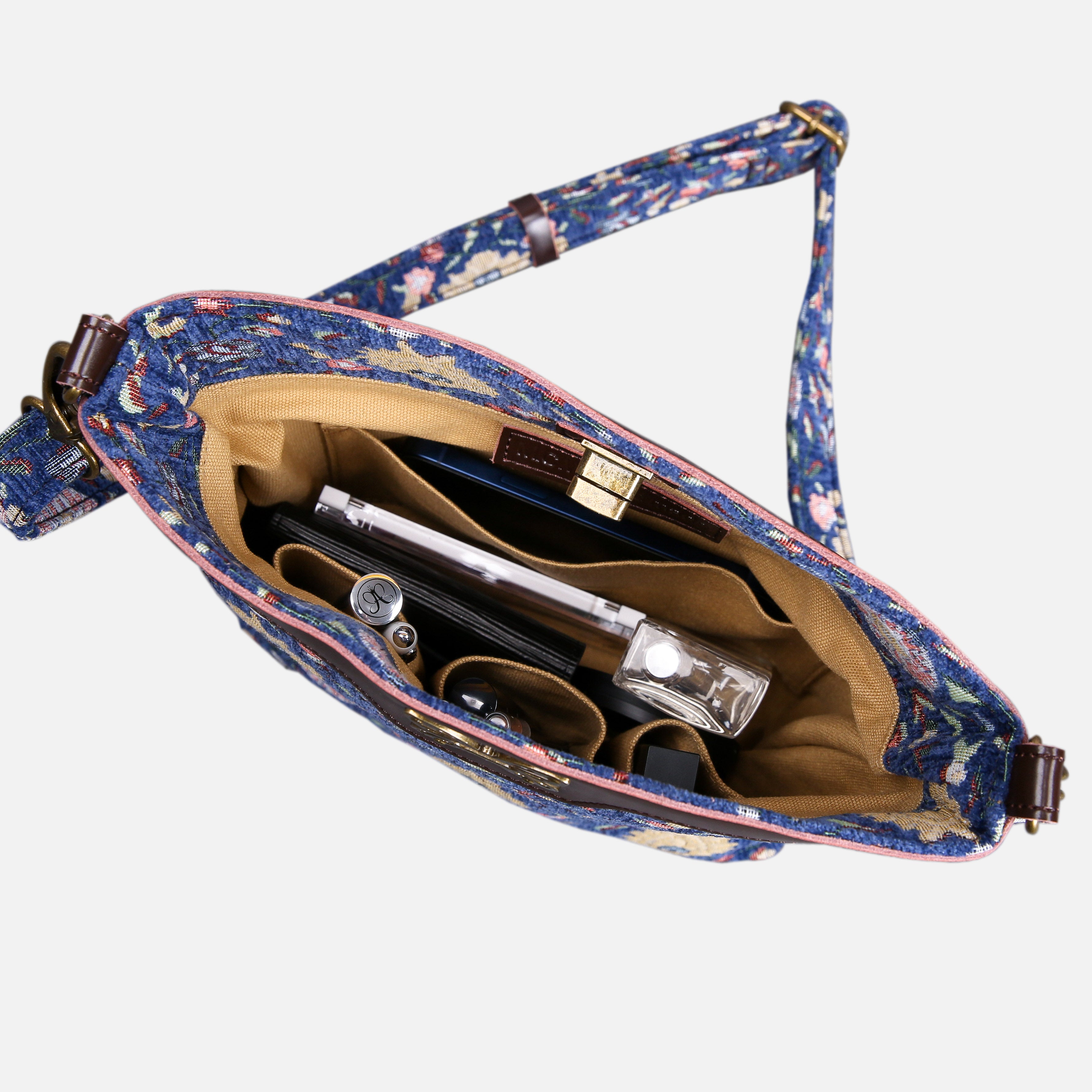Oriental Blue Carpet Crossbody Bag carpet bag MCW Handmade of America in use