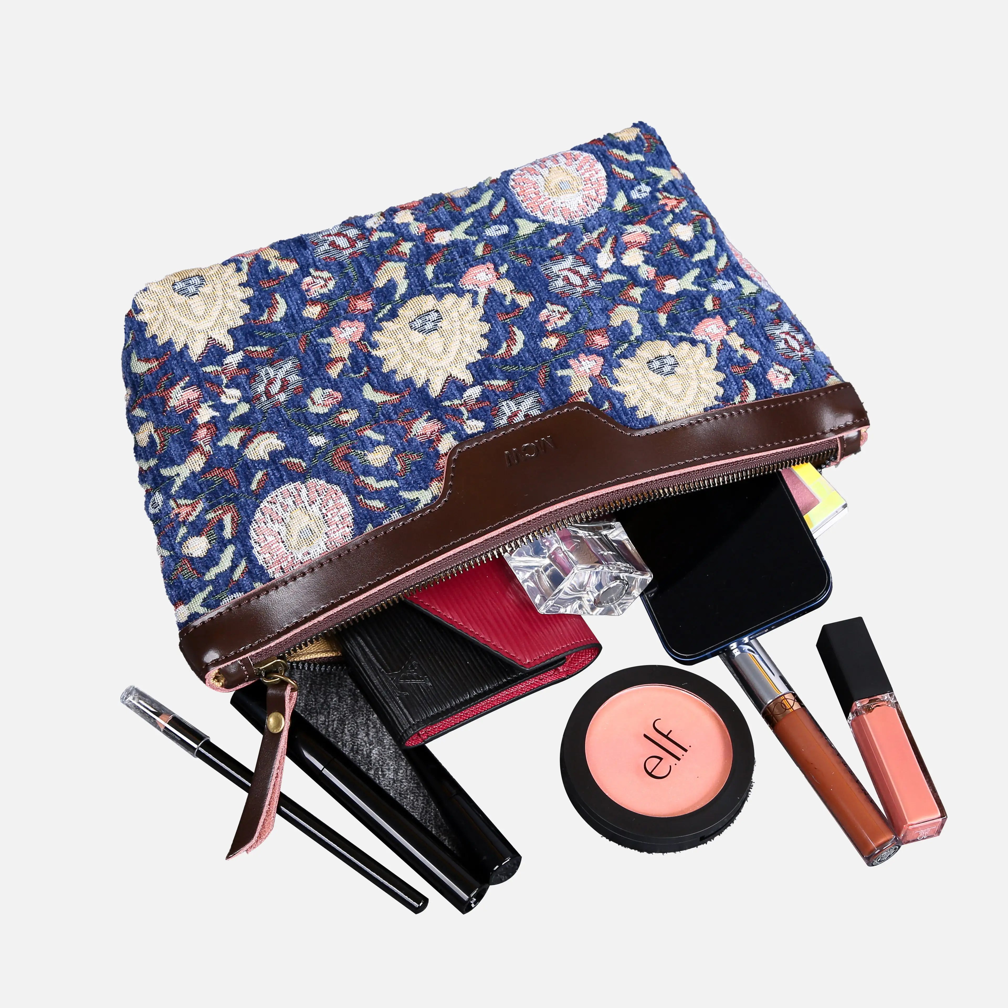 Bouquet Blue Carpet Makeup Bag Carpetbag of America lay flat