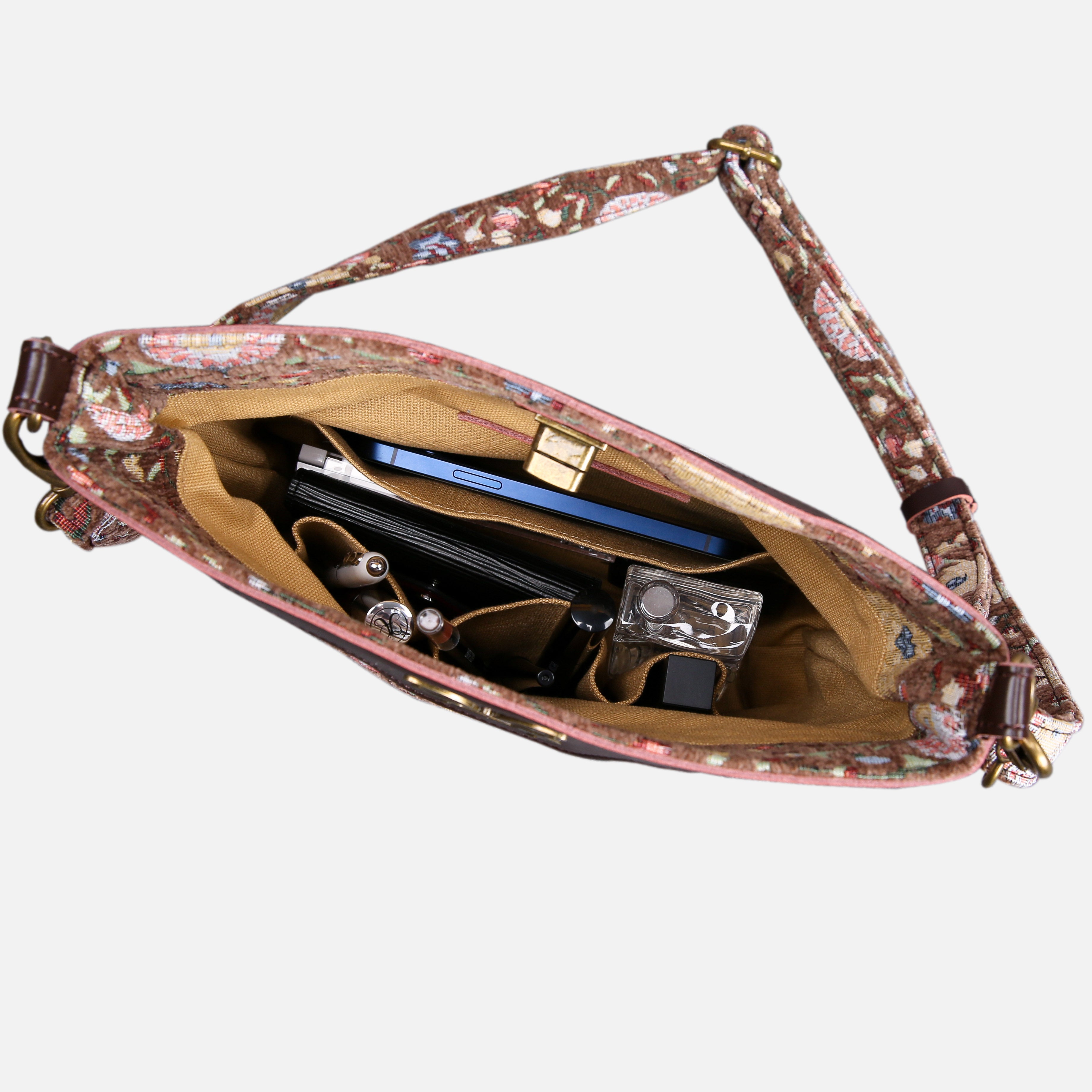 Oriental Brown Carpet Crossbody Bag carpet bag MCW Handmade of America in use