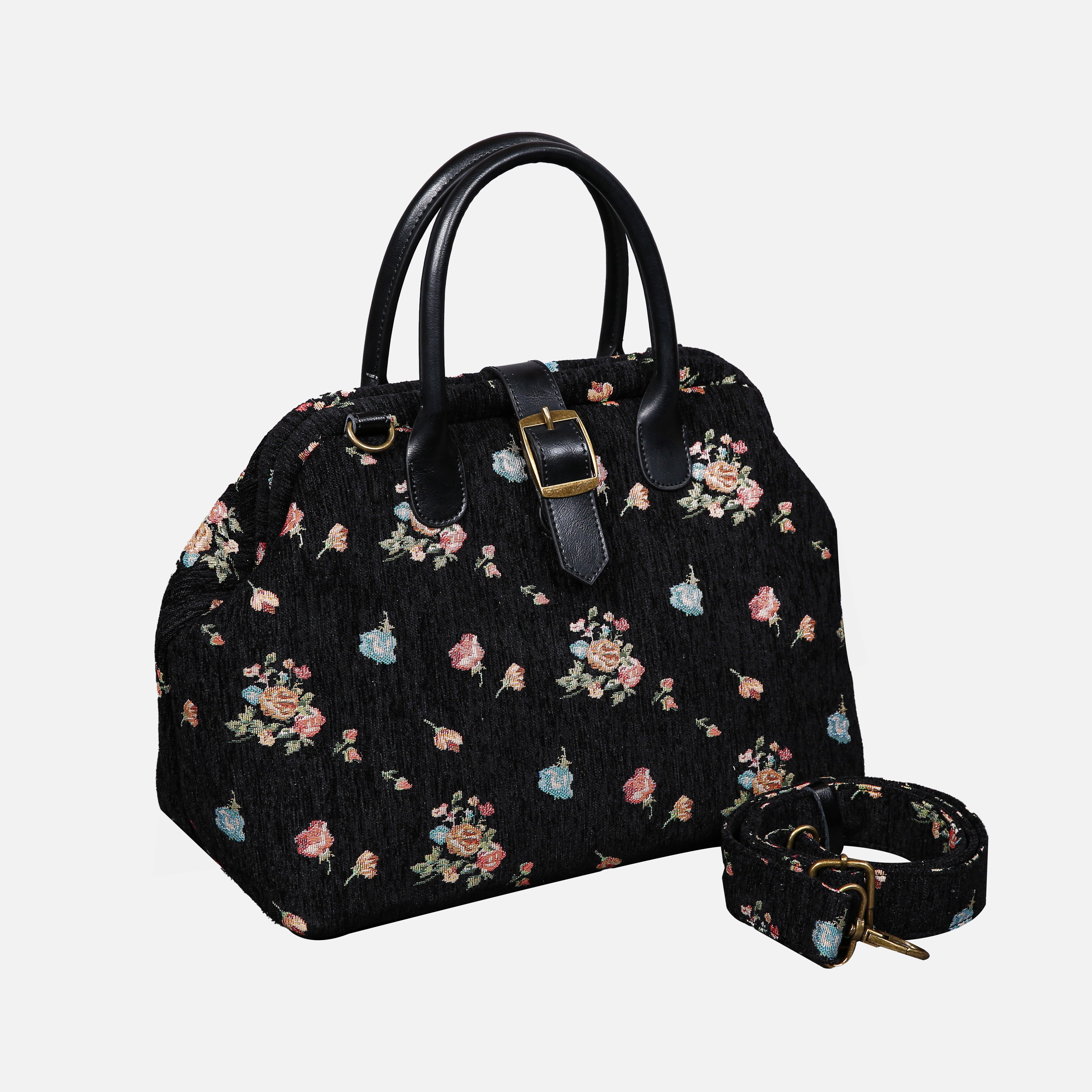Bouquets Black Carpet Handbag Purse carpet bag MCW Handmade of America with strap