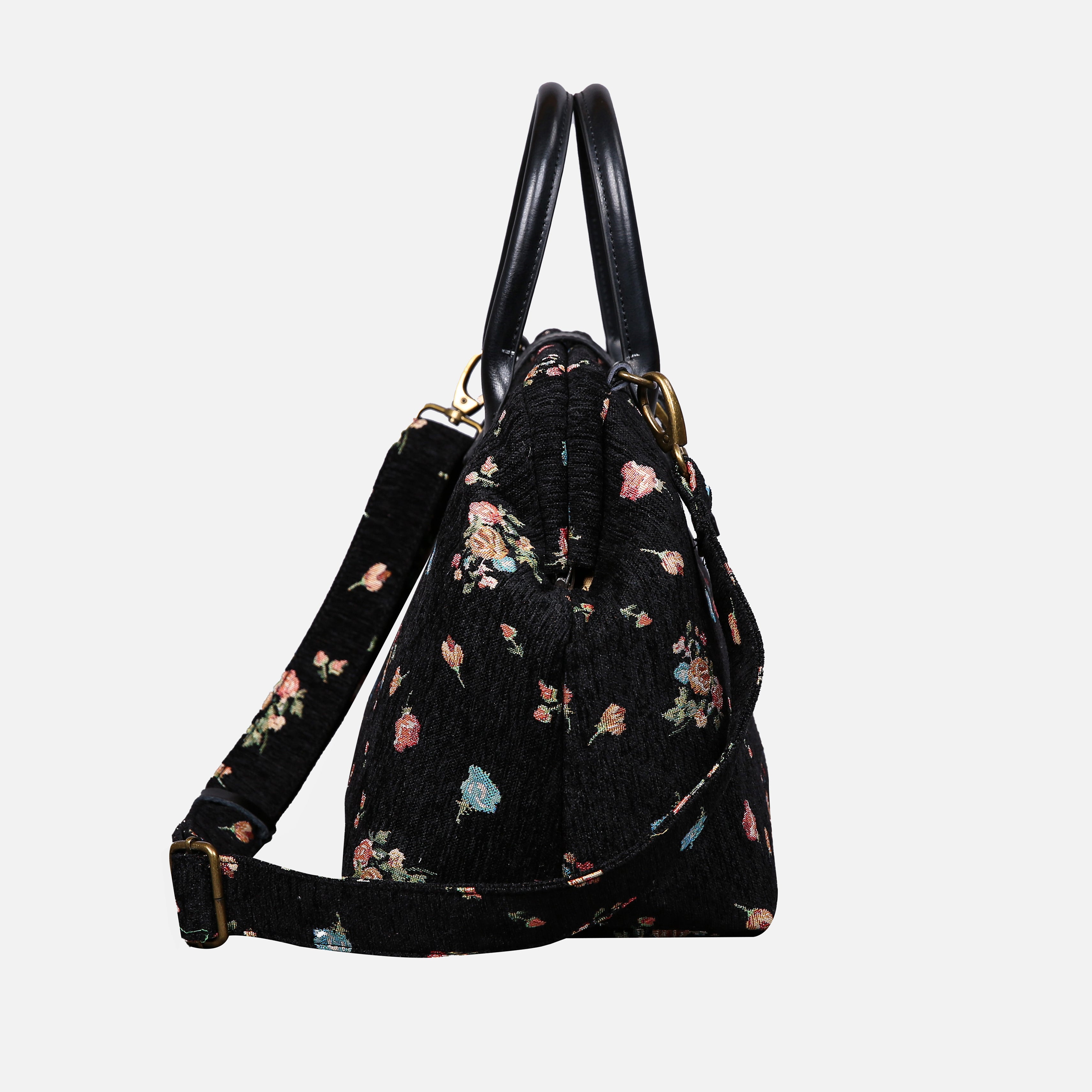 Bouquets Black Carpet Handbag Purse carpet bag MCW Handmade of America side