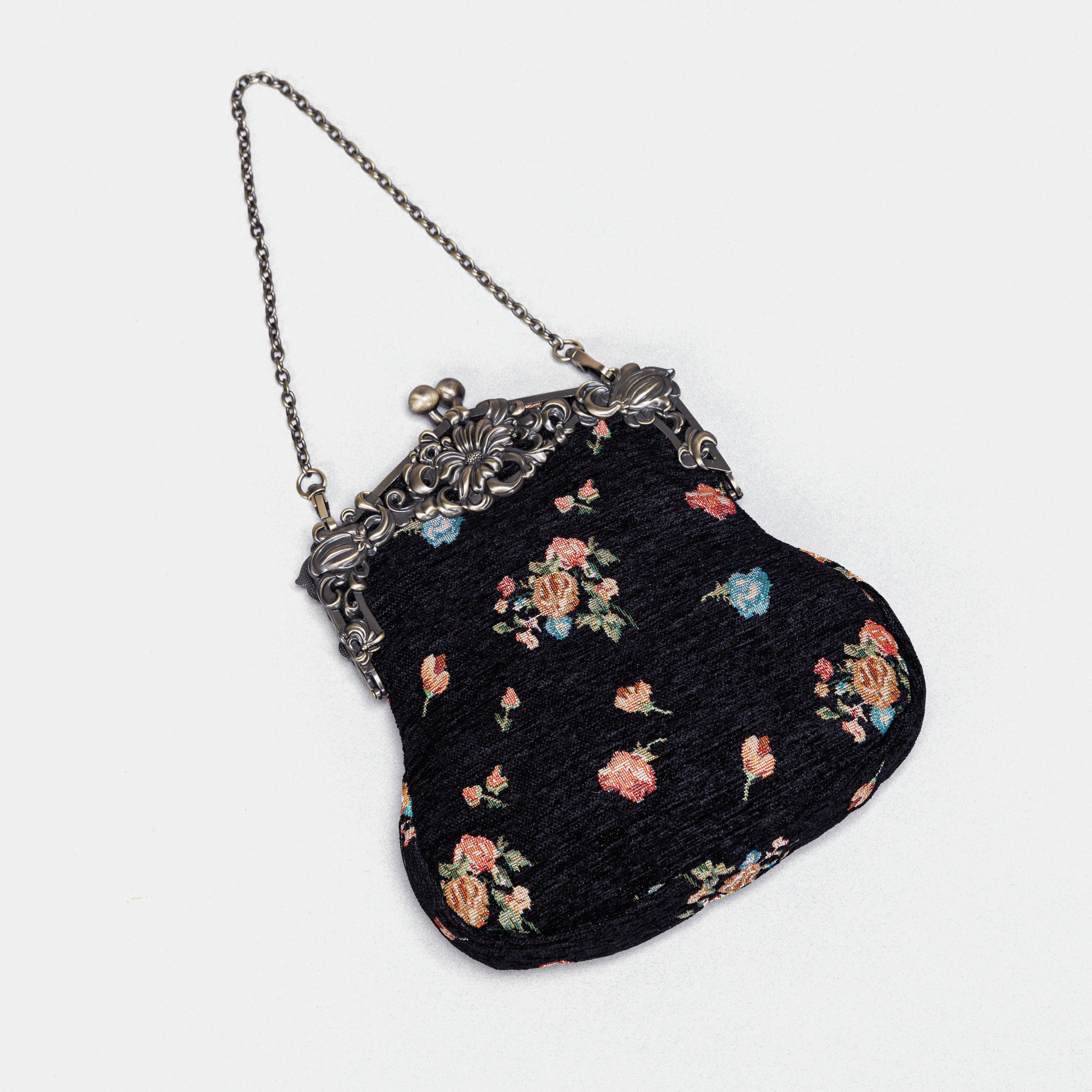 Bouquets Black Chatelaine Purse Large carpet bag of America lay flat