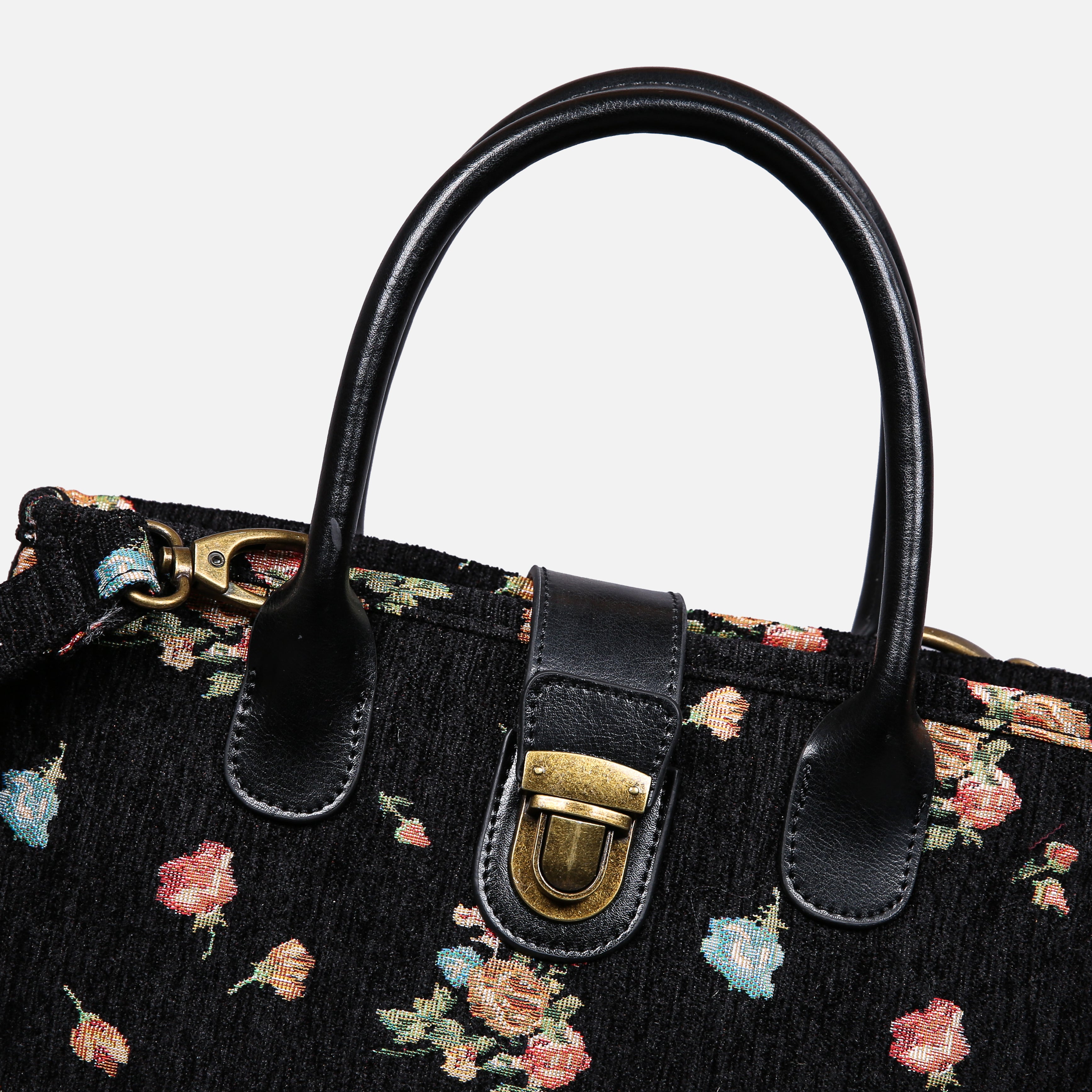 Bouquets Black Tuck Lock Carpet Satchel carpet bag MCW Handmade of America details