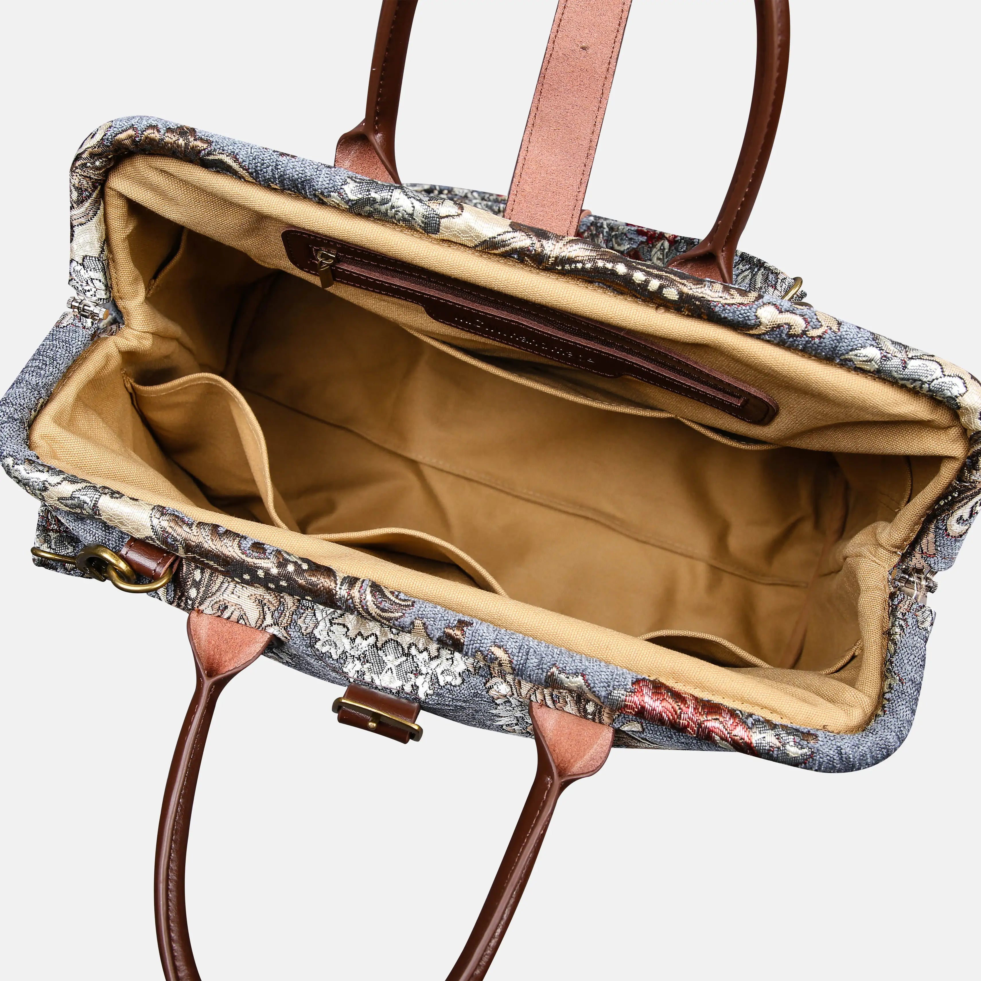 Brocade Grey Mary Poppins Weekender Carpetbag open