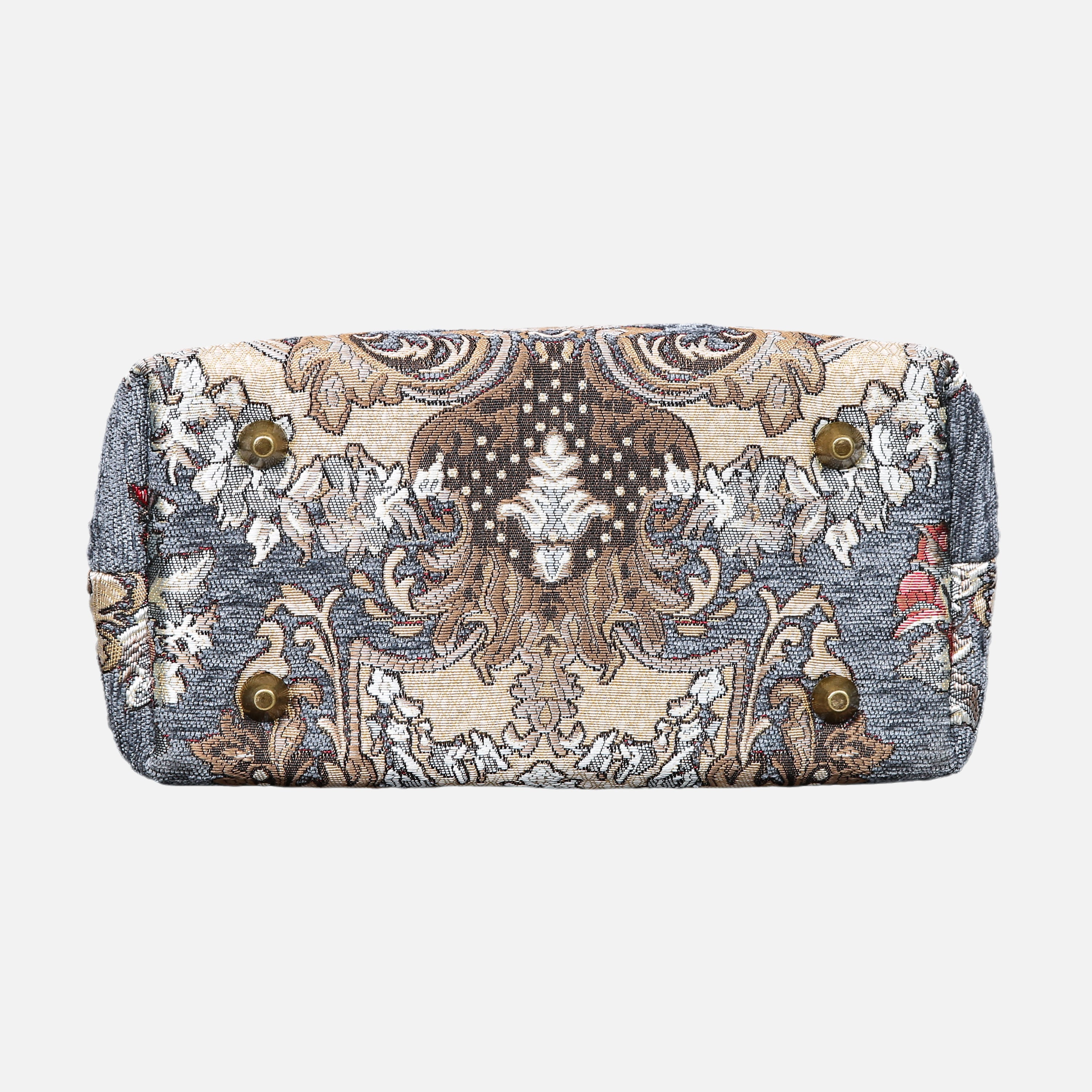 Brocade Grey Tuck Lock Carpet Satchel carpet bag MCW Handmade of America bottom