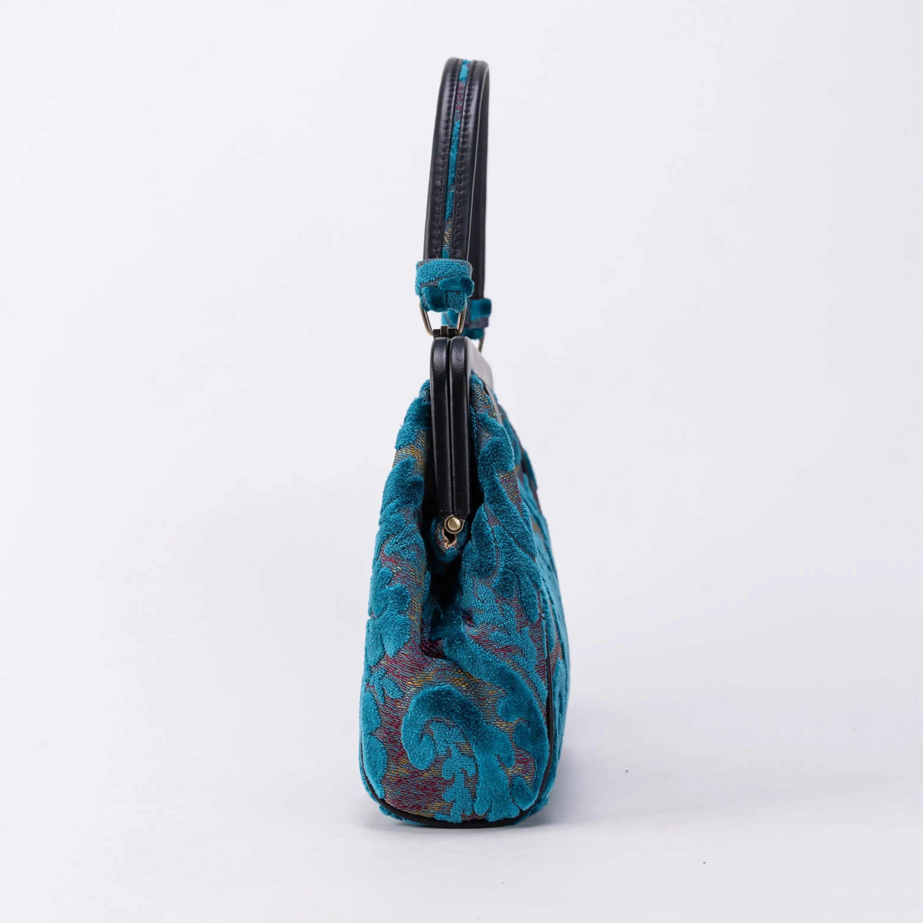 Burnout Velvet Aqua Blue Alma Satchel Carpet Bag of America side