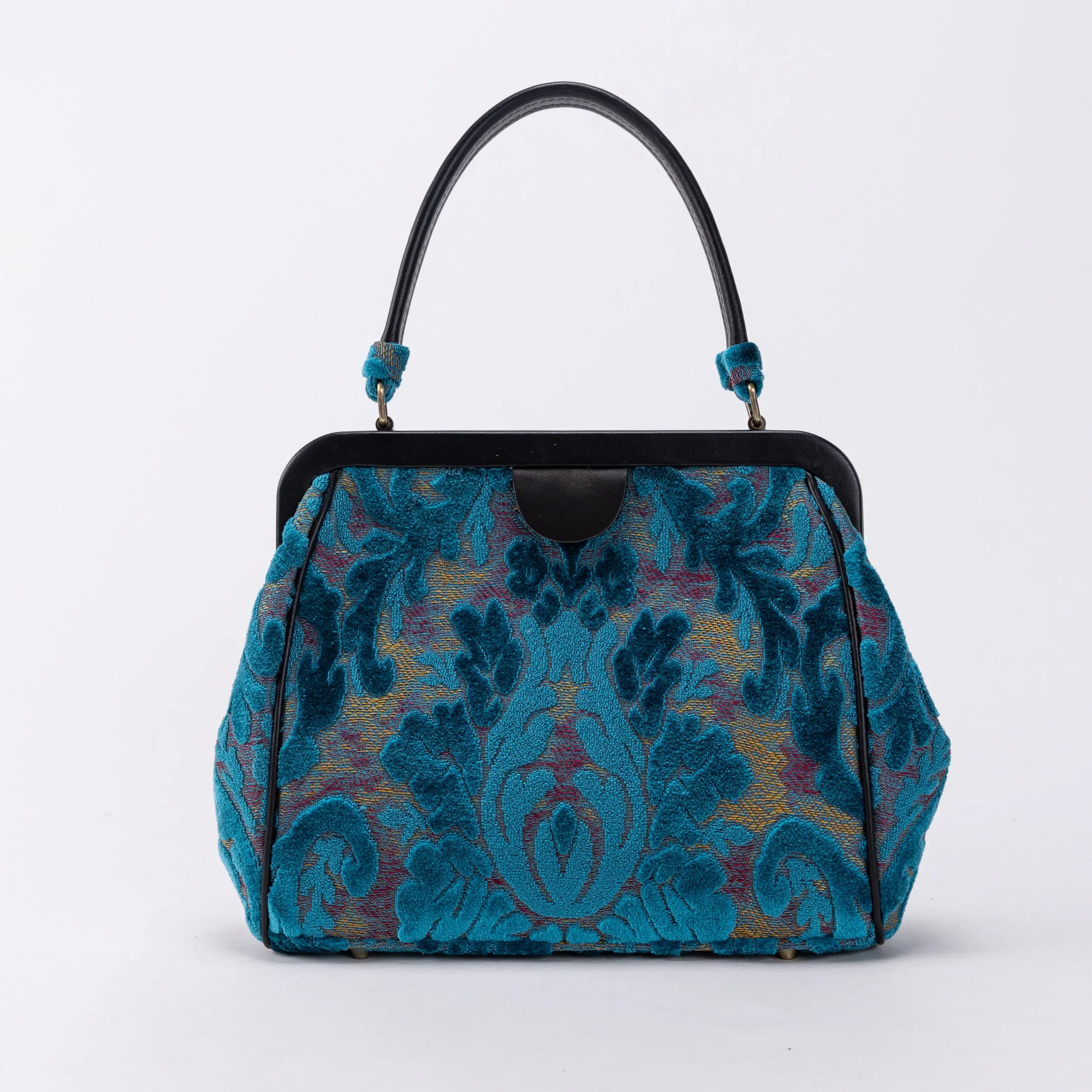 Burnout Velvet Aqua Blue Alma Satchel Carpet Bag of America front