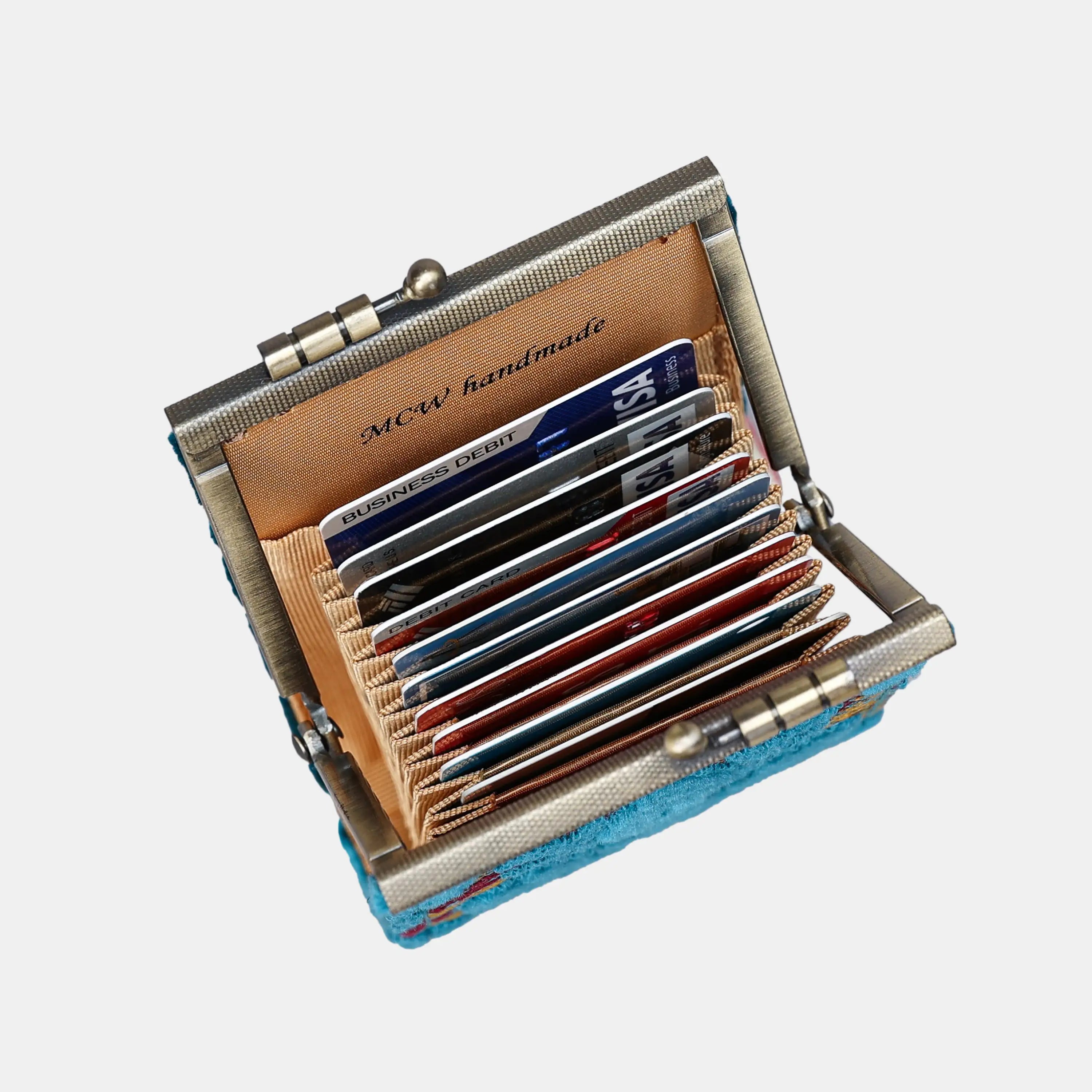 Burnout Velvet Aqua Blue Card Wallet of America 11 slots in use