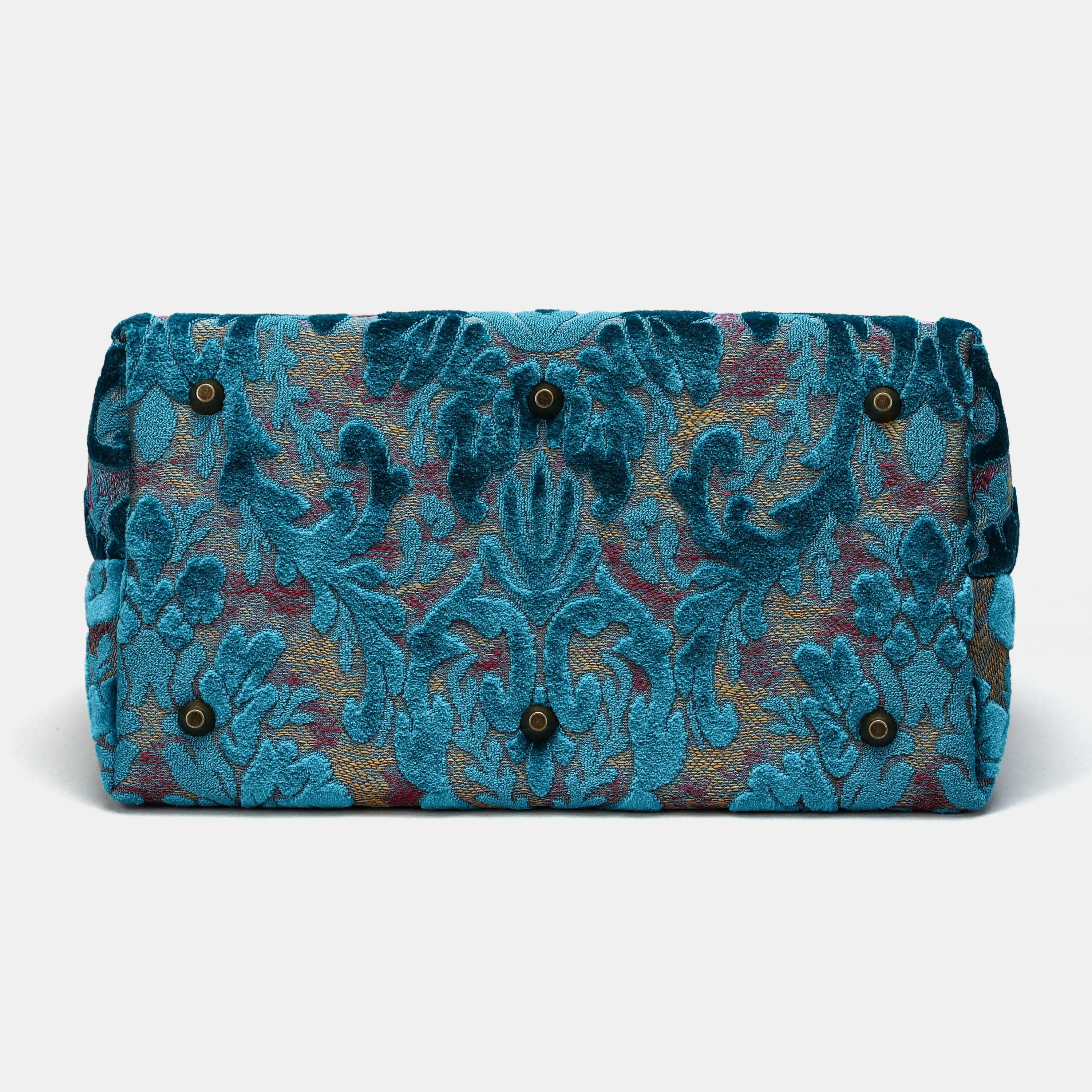 Burnout Velvet Aqua Blue Carpet Handbag Purse carpet bag MCW Handmade of America bottom
