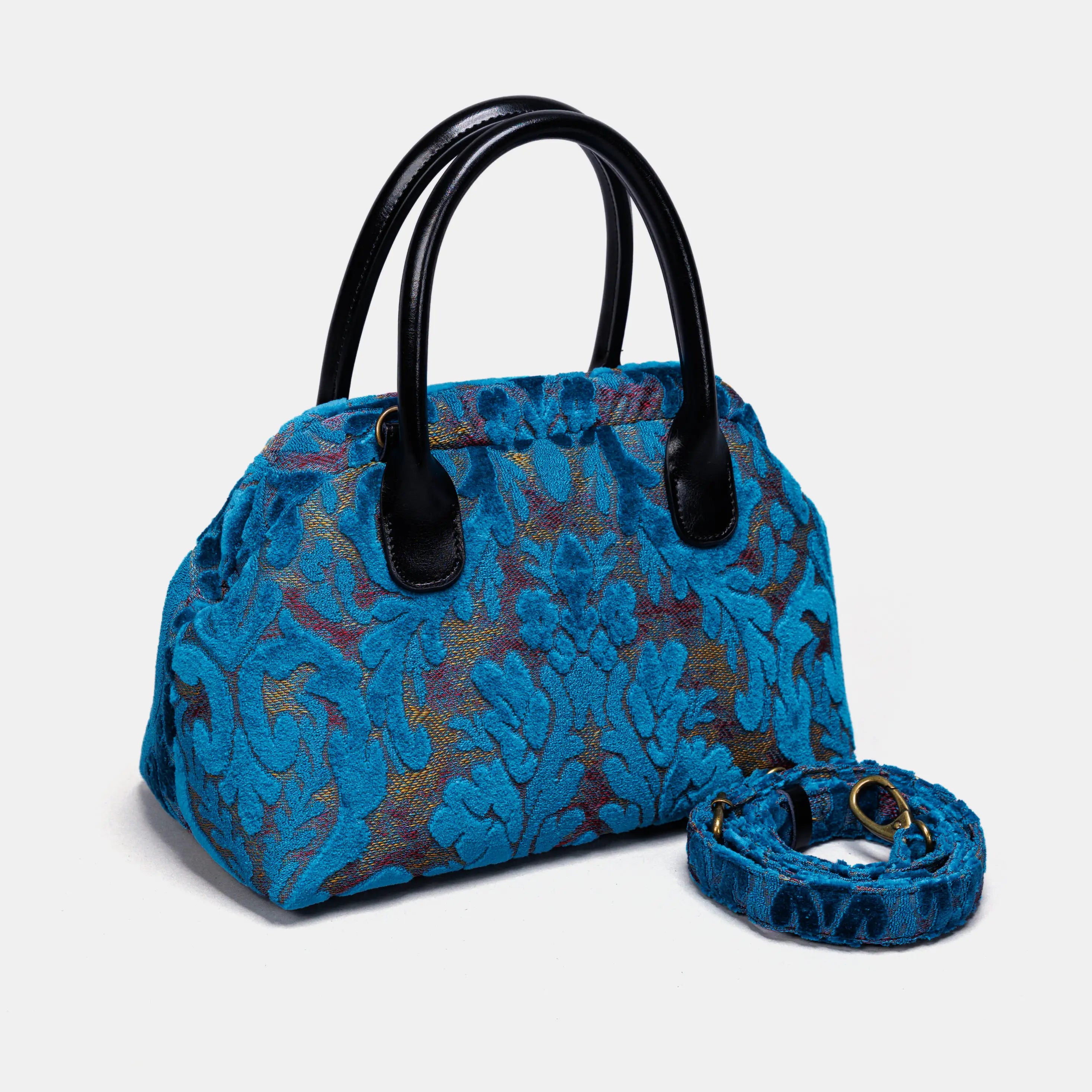 Burnout Velvet Aqua Blue Carpet Satchel carpet bag MCW Handmade of America with strap