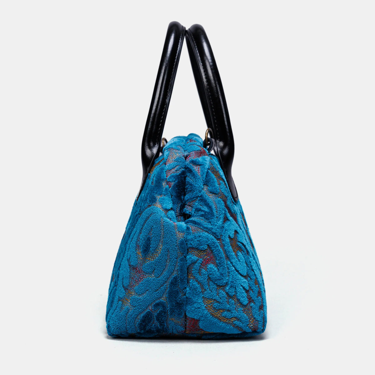 Burnout Velvet Aqua Blue Carpet Satchel carpet bag MCW Handmade of America side