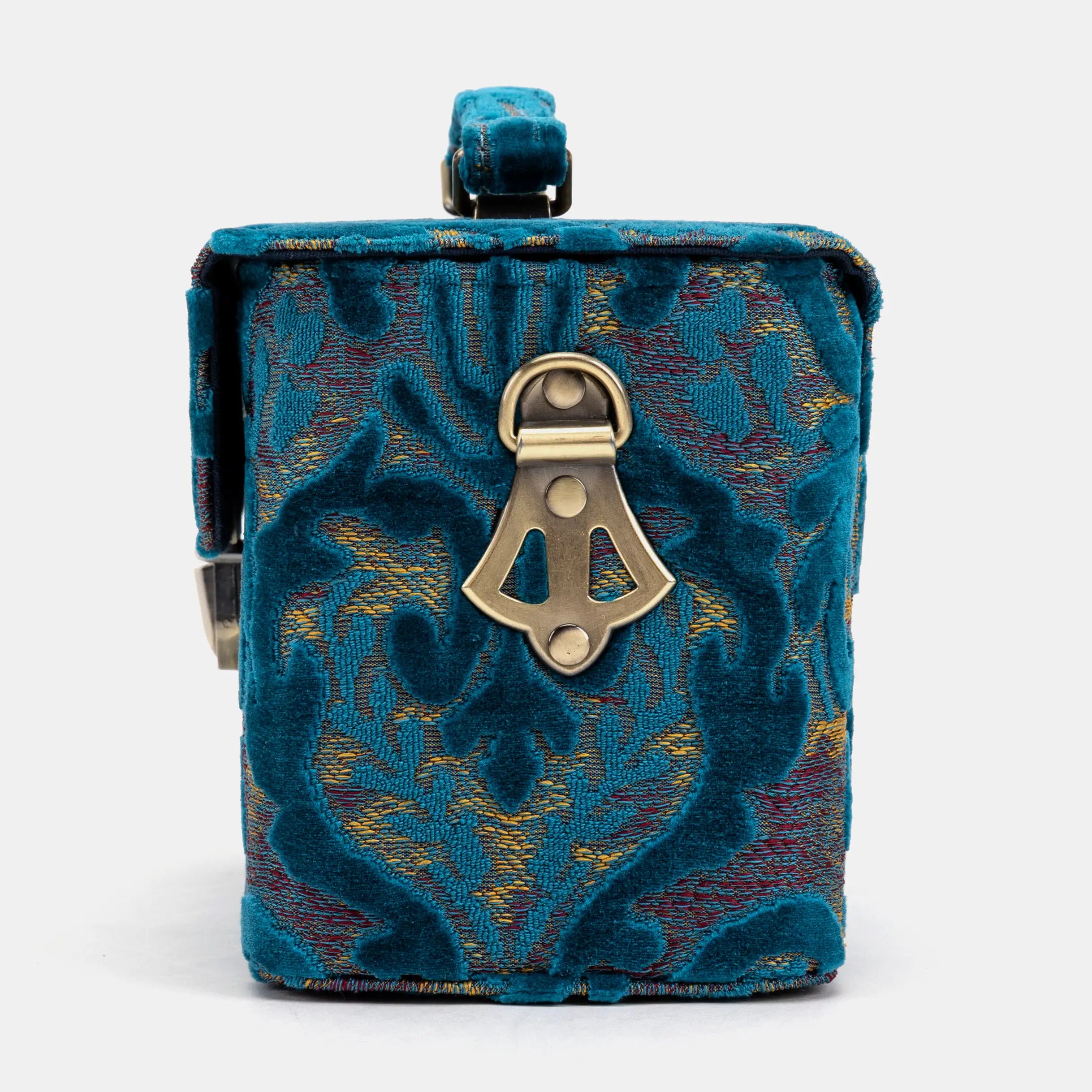 Burnout Velvet Aqua Blue Clara Medium Train Case Purse of America side