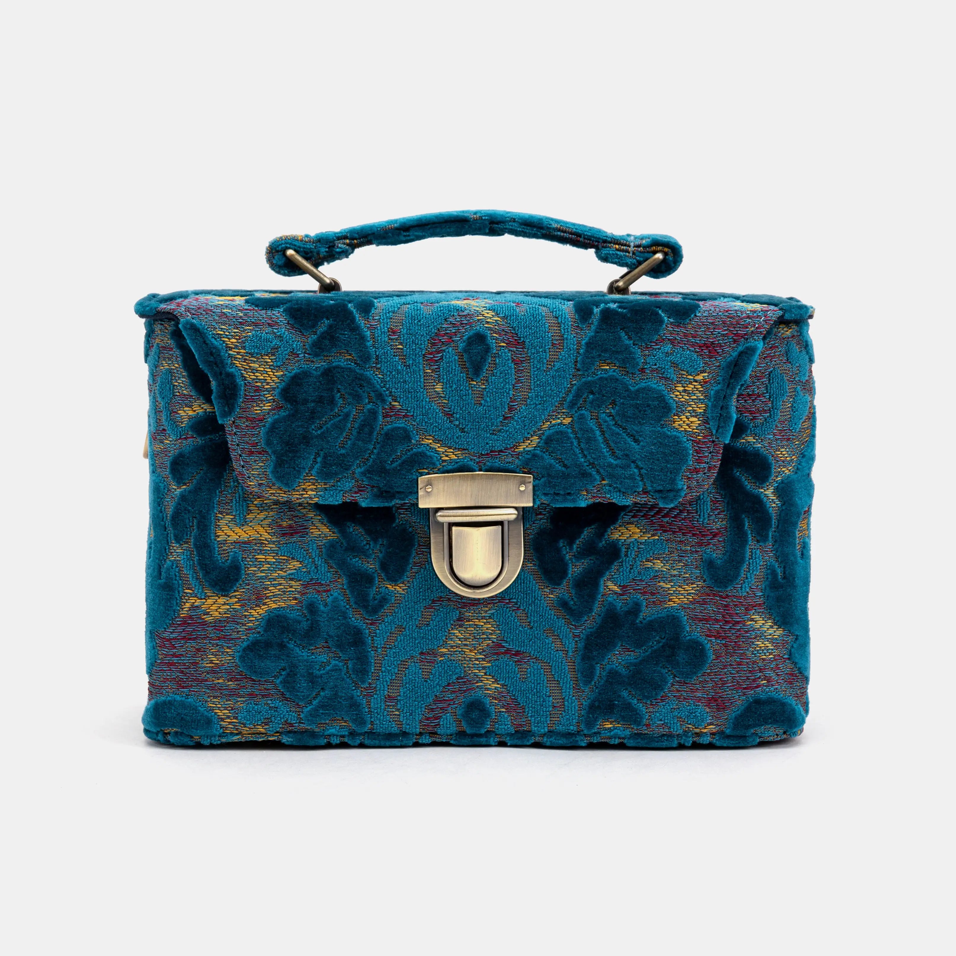 Burnout Velvet Aqua Blue Clara Medium Train Case Purse of America front