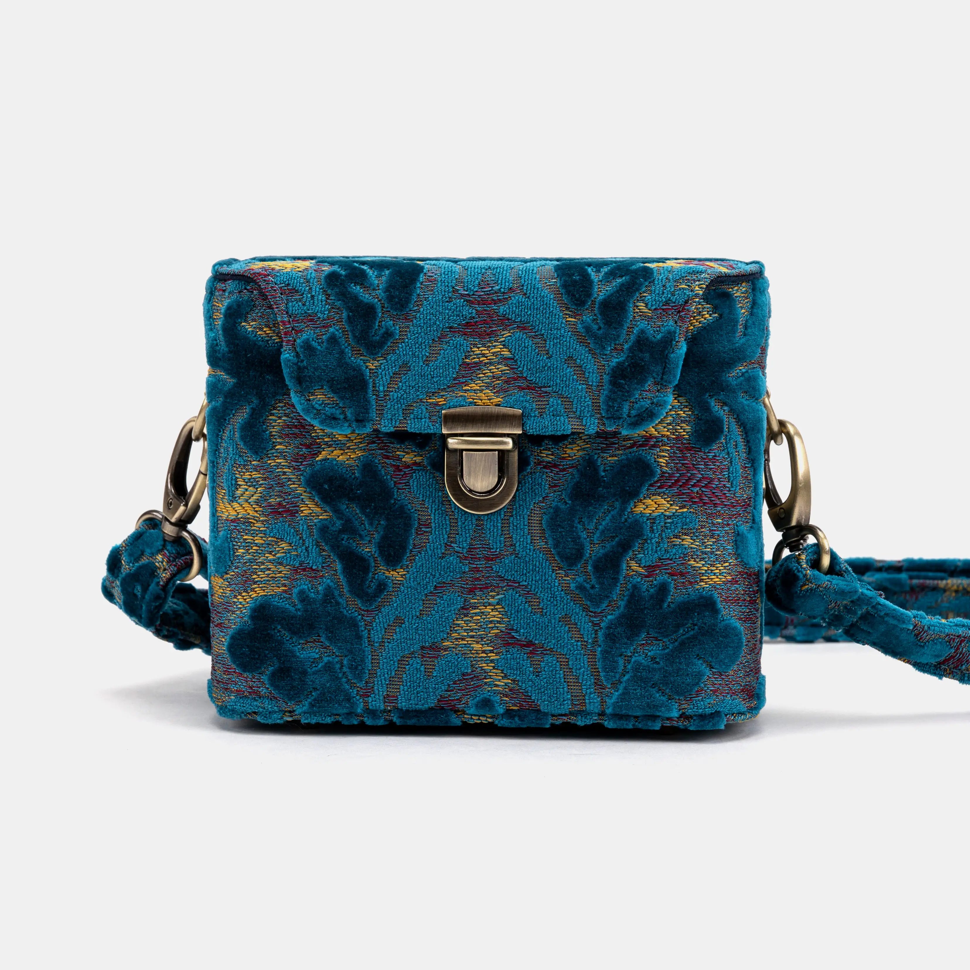 Burnout Velvet Aqua Blue Emma Small Train Case Crossbody main