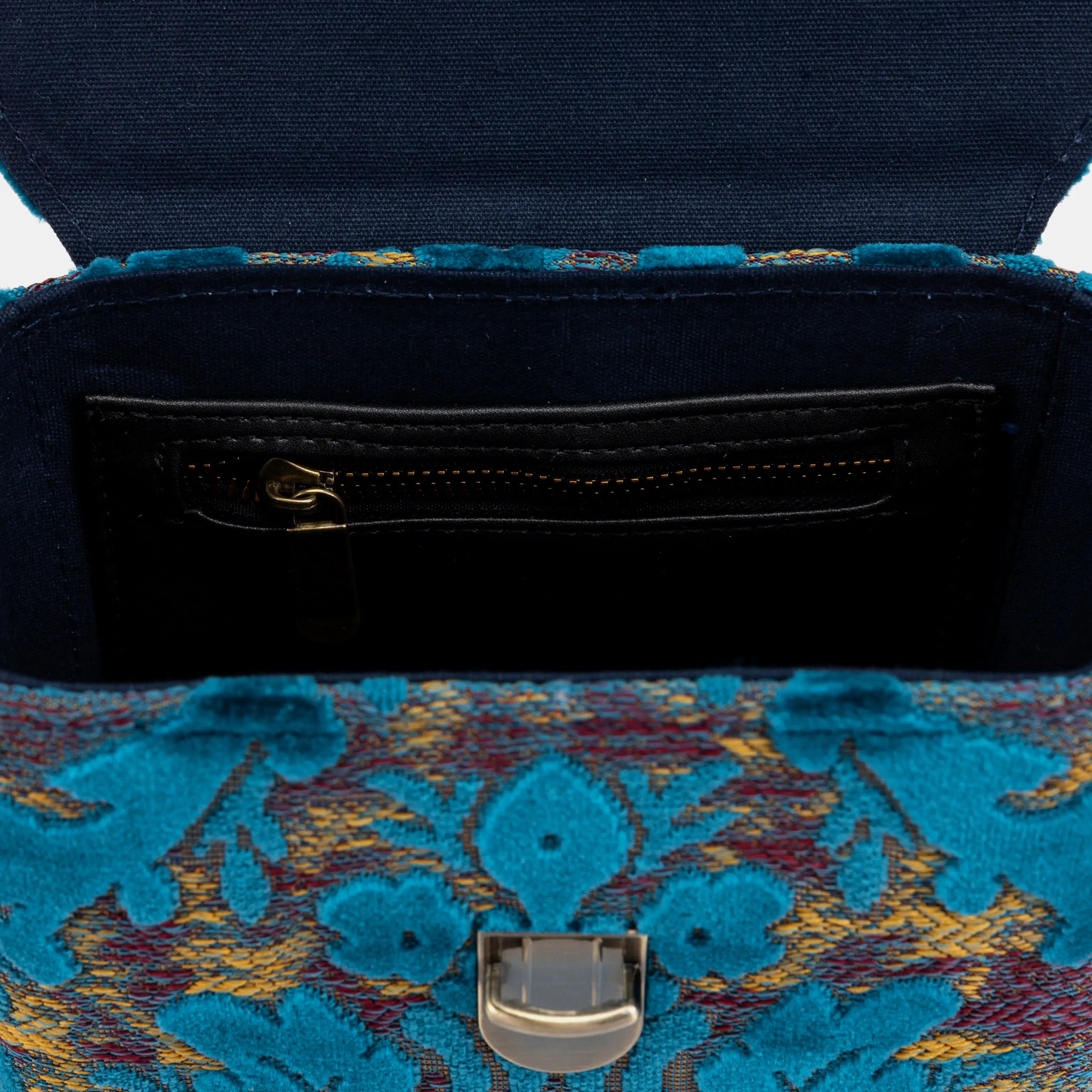 Burnout Velvet Aqua Blue Emma Small Train Case Crossbody open