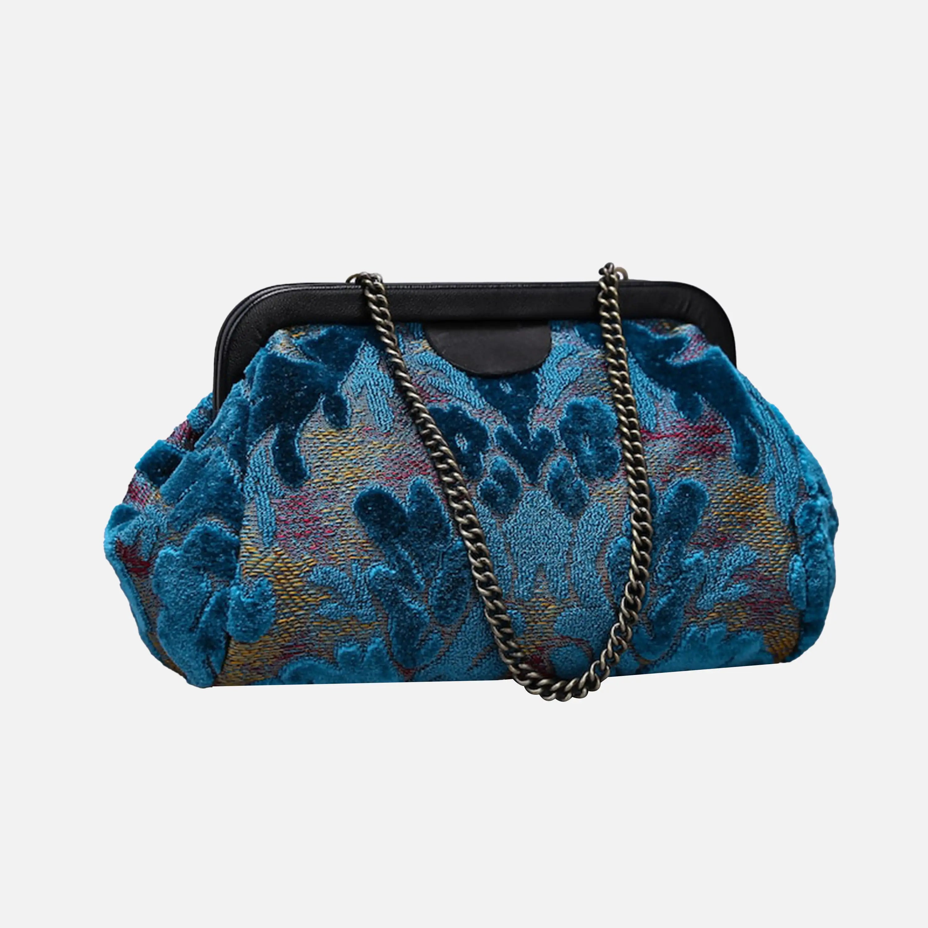 Burnout Velvet Aqua Blue Evening Bag Clutch carpet bag of America front
