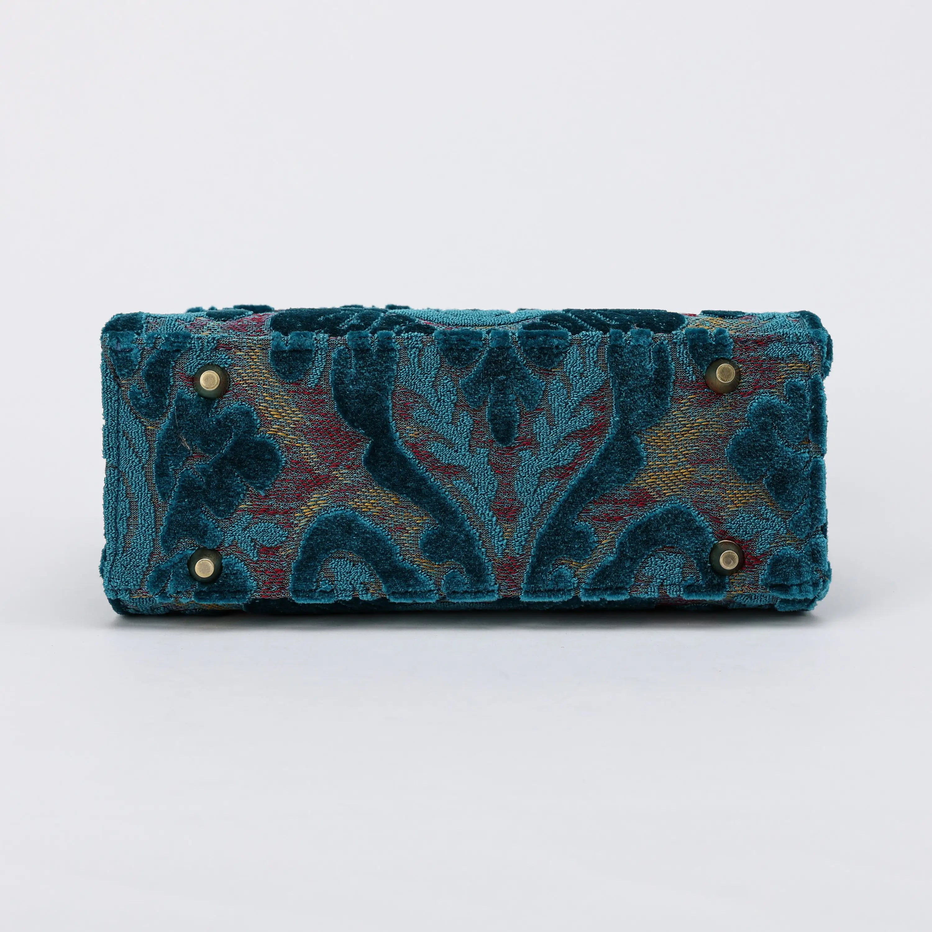 Burnout Velvet Aqua Blue Flap Satchel Carpetbag of America bottom