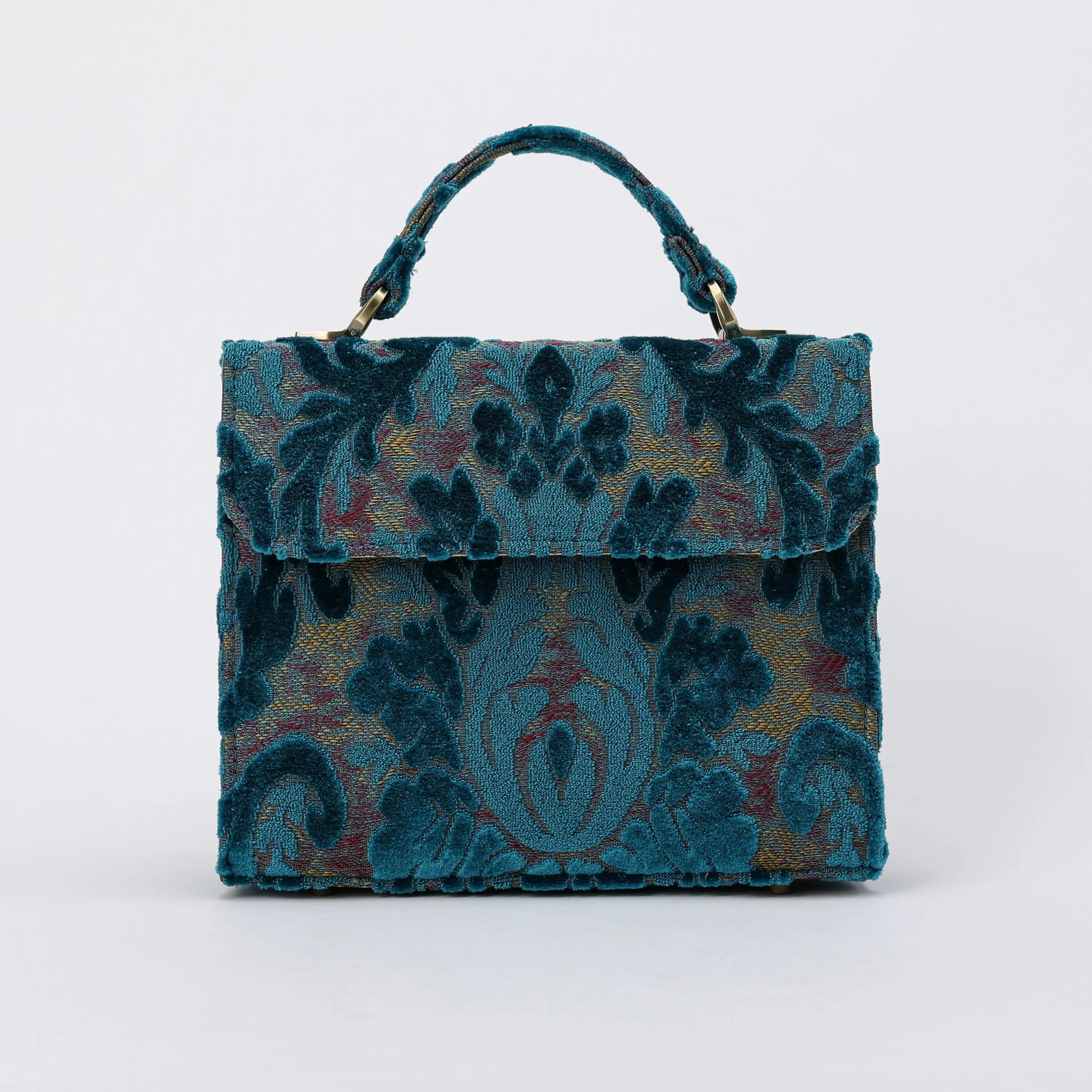Burnout Velvet Aqua Blue Flap Satchel Carpetbag of America main