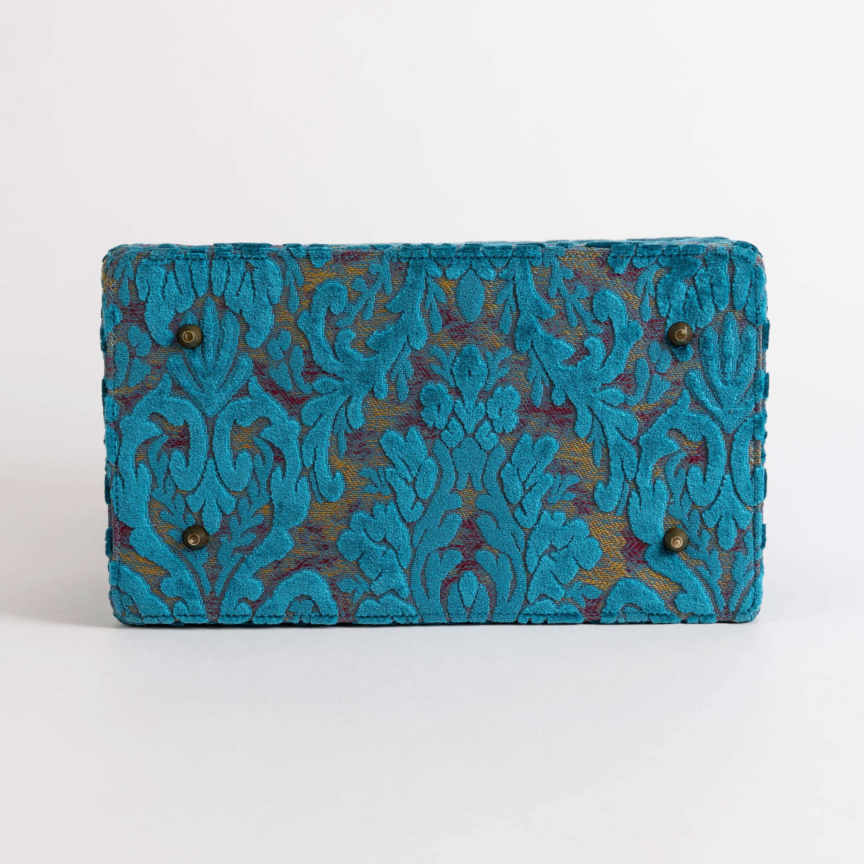 Burnout Velvet Aqua Blue Genevieve Carpet Gladstone Bag of America bottom