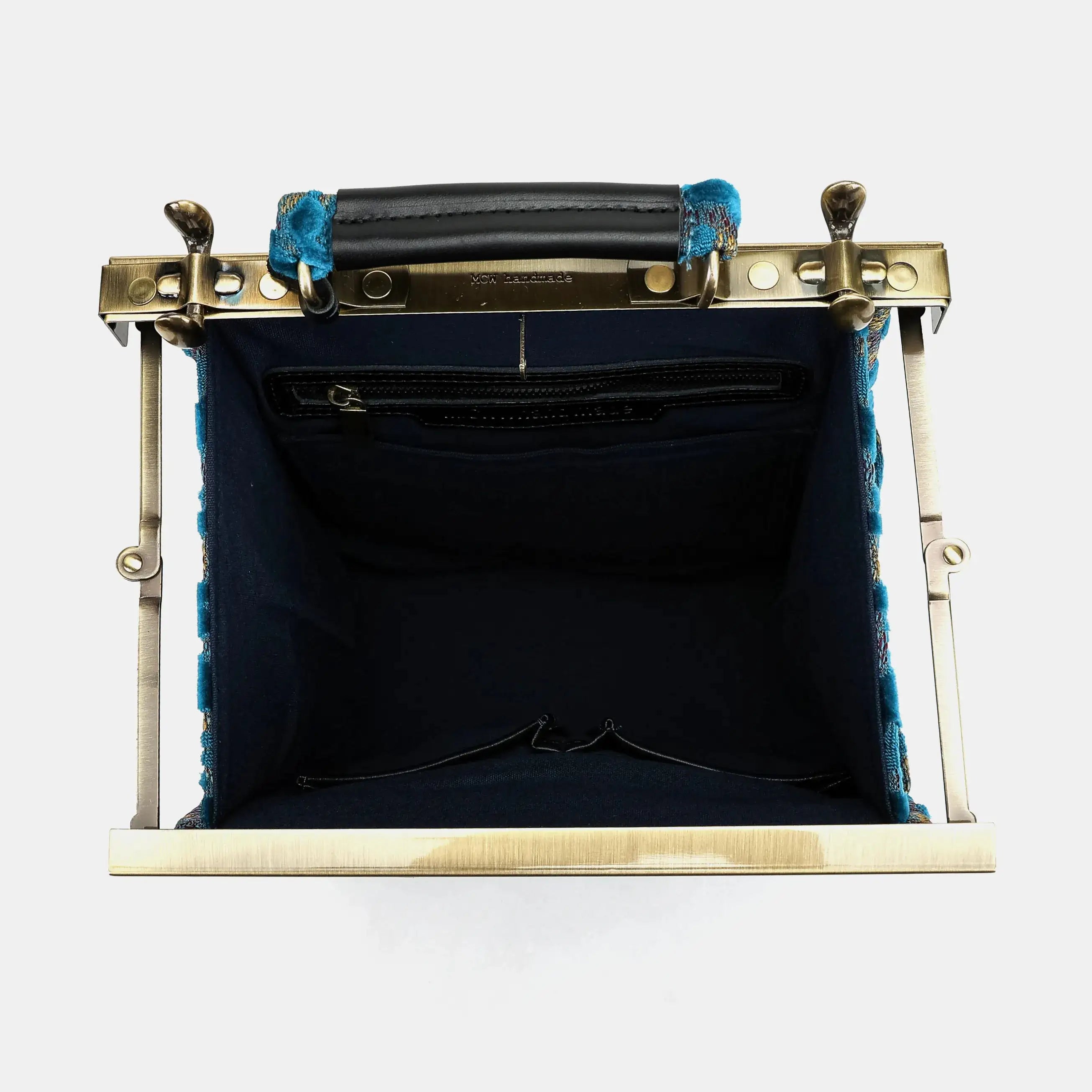 Burnout velvet Aqua Blue Helena Carpet Gladstone Backpack of America inside