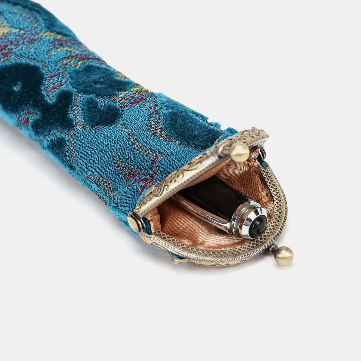 Burnout Velvet Aqua Blue Solo Pen Case Carpetbag of America open