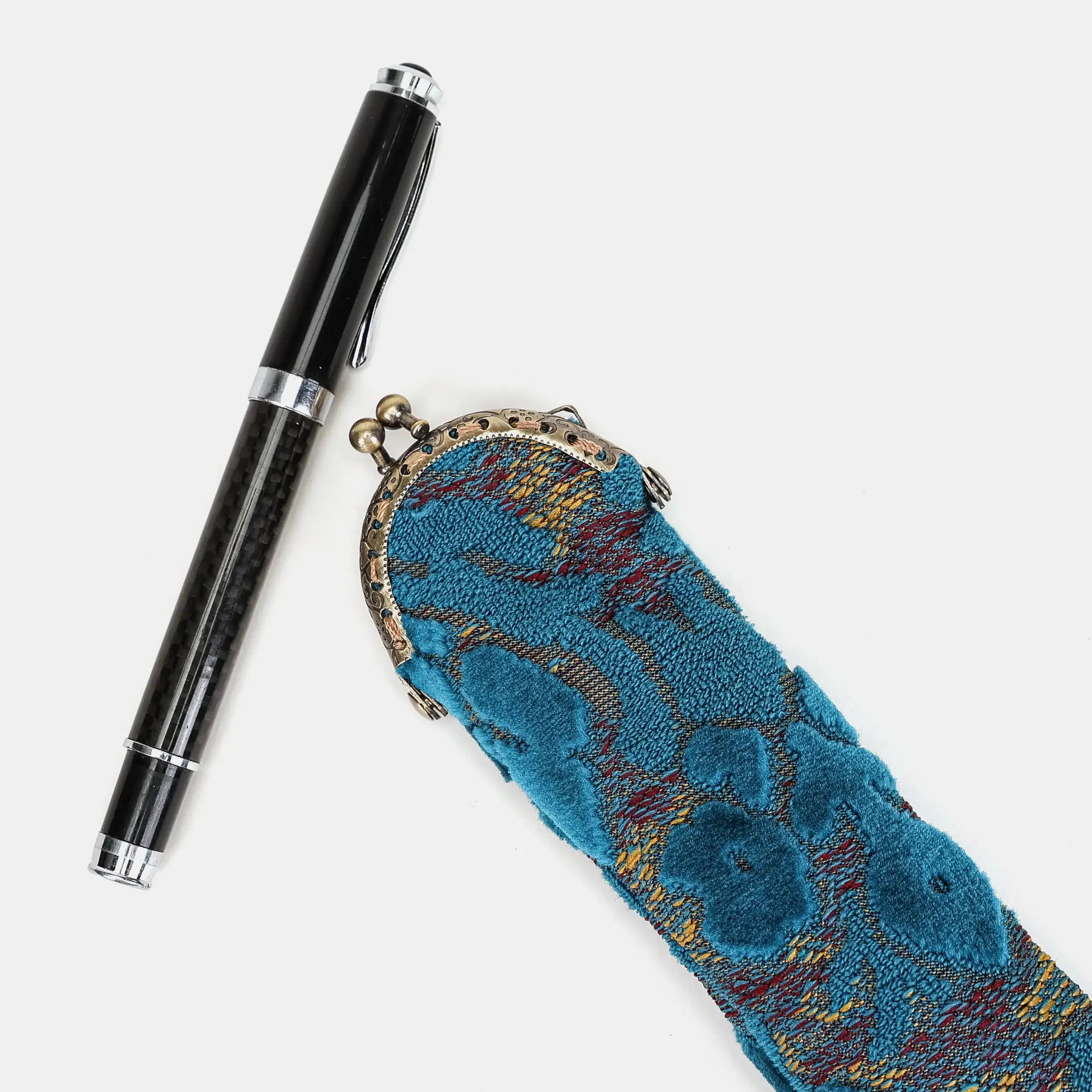 Burnout Velvet Aqua Blue Solo Pen Case Carpetbag of America with pen