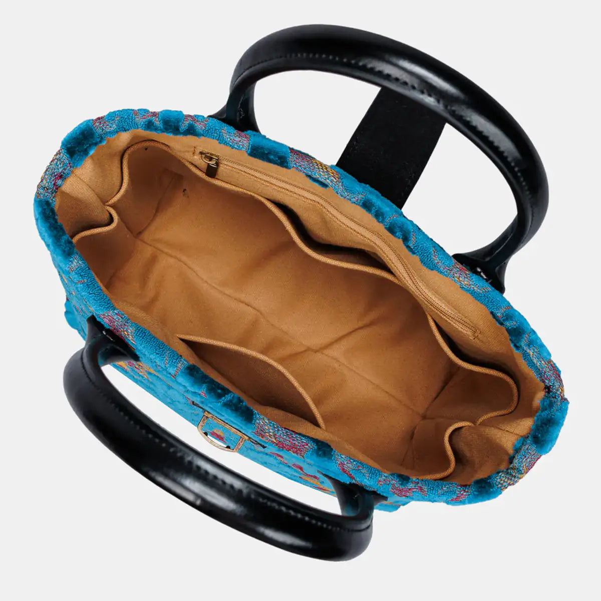 Burnout Velvet Aqua Blue Tuck Lock Carpet Satchel of America inside